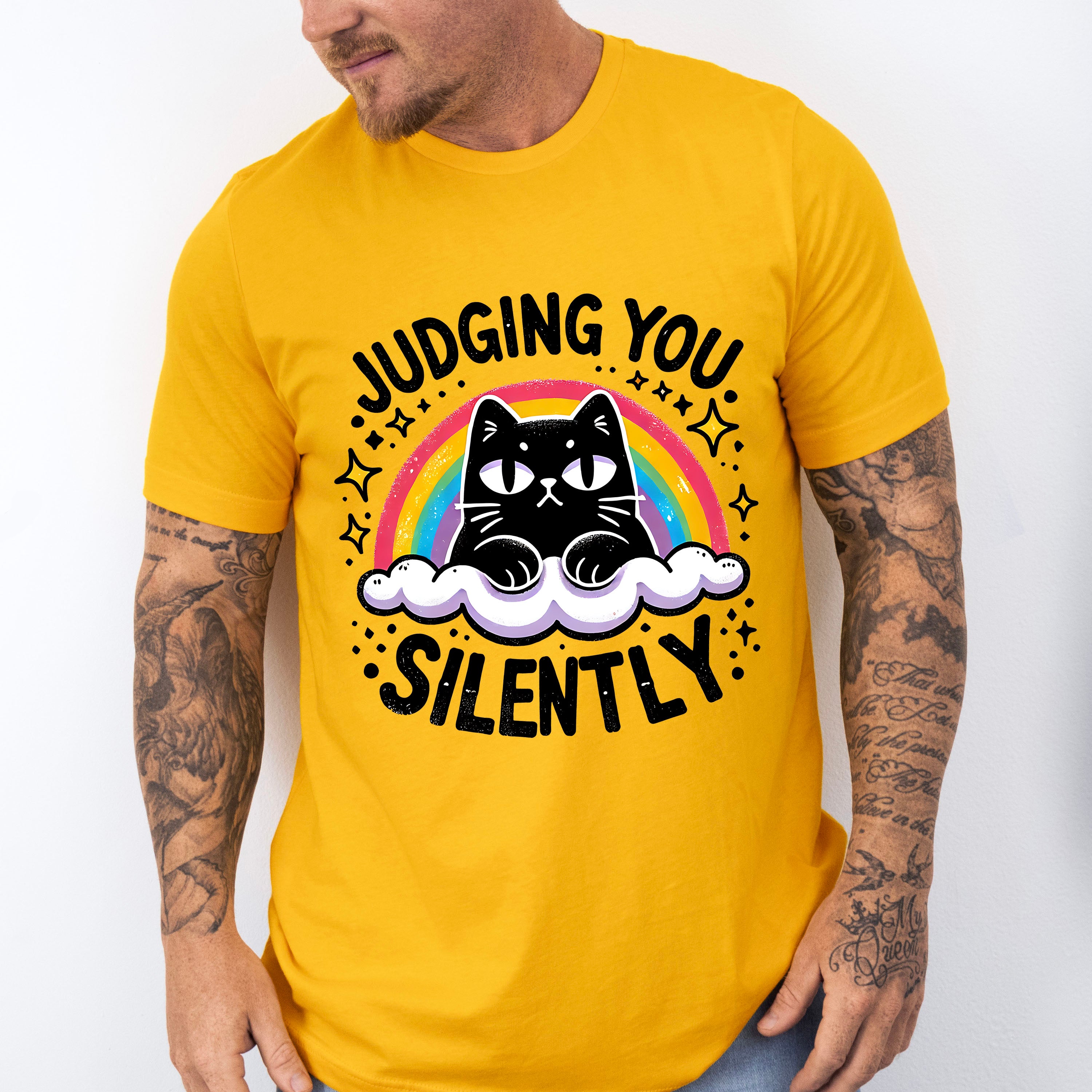 Judging You Silently Rainbow Cat Design - Cats Unisex Crewneck T-Shirt Sweatshirt Hoodie