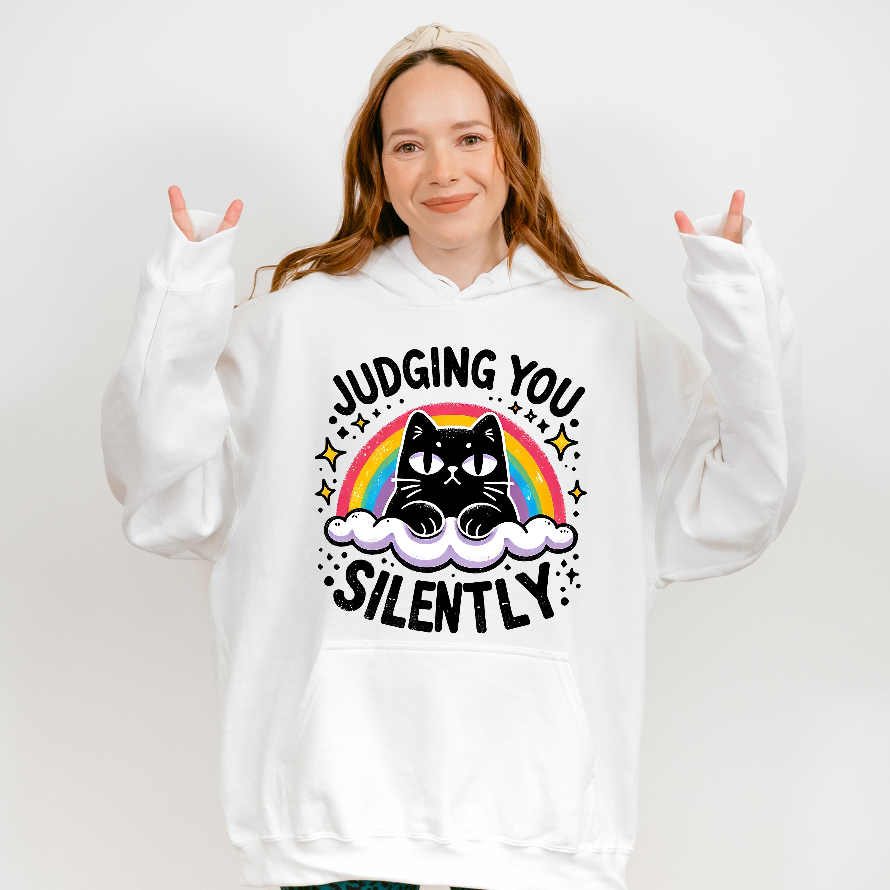 Judging You Silently Rainbow Cat Design - Cats Unisex Crewneck T-Shirt Sweatshirt Hoodie
