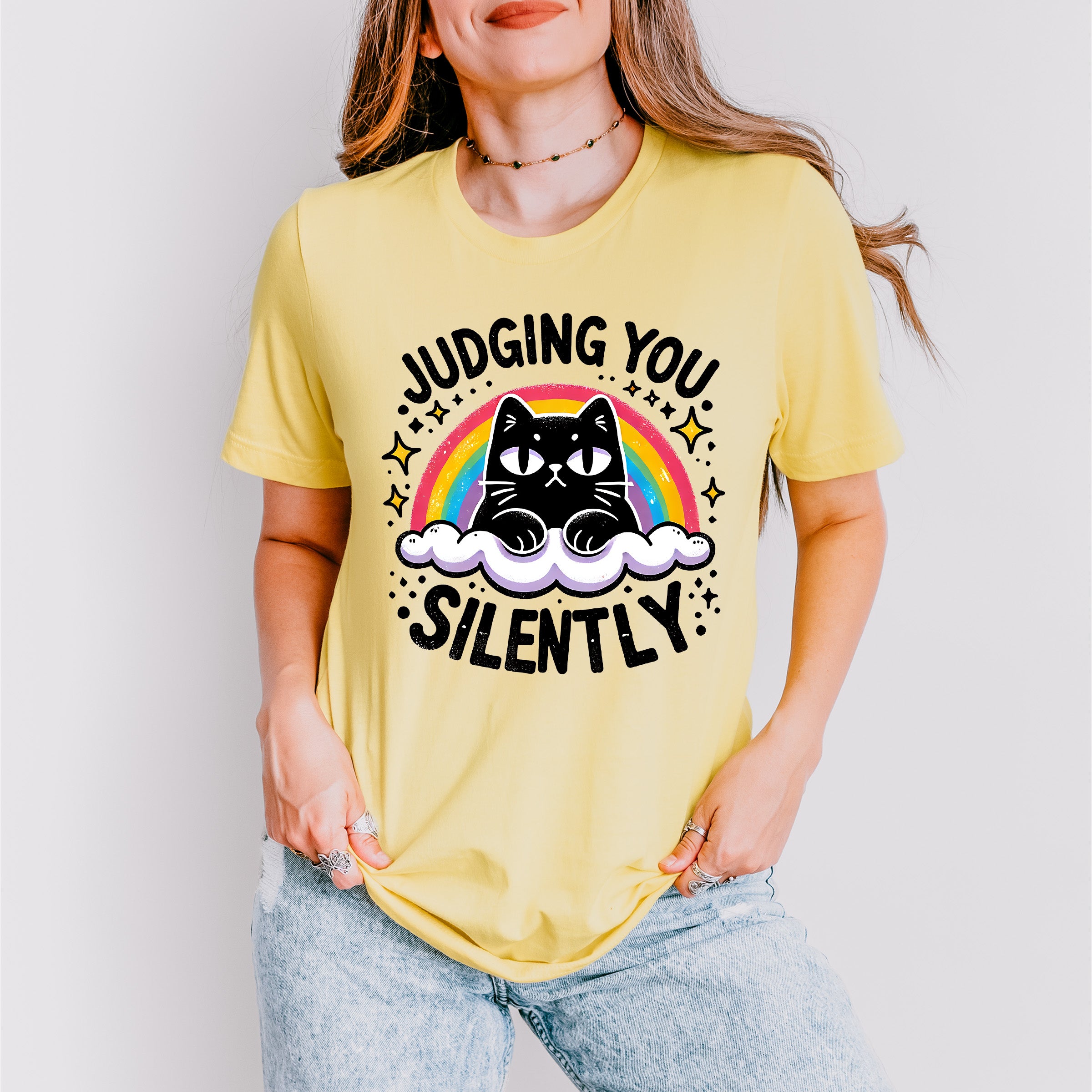 Judging You Silently Rainbow Cat Design - Cats Unisex Crewneck T-Shirt Sweatshirt Hoodie