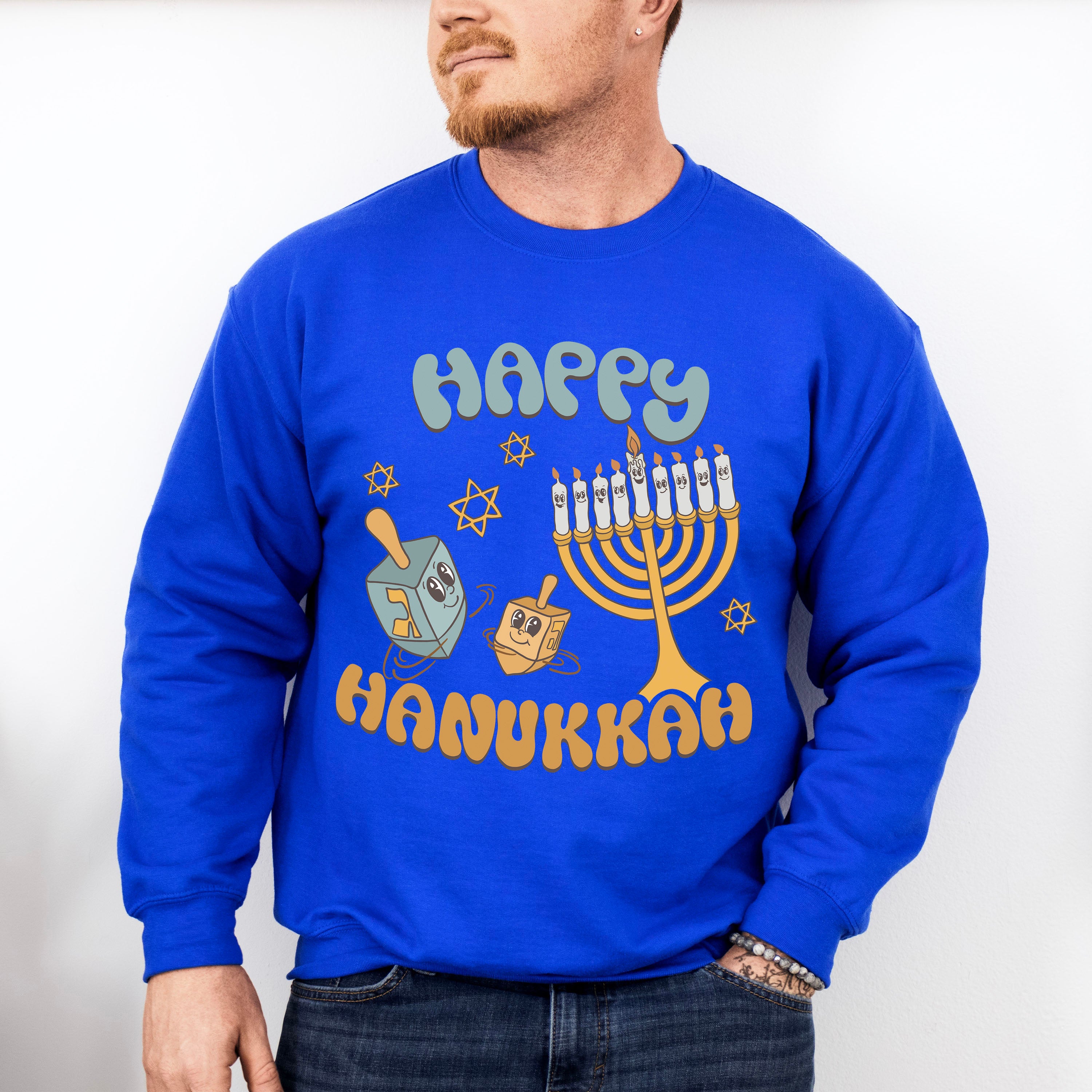 Happy Hanukkah Candlestick Design - Hanukka Unisex Crewneck T-Shirt Sweatshirt Hoodie