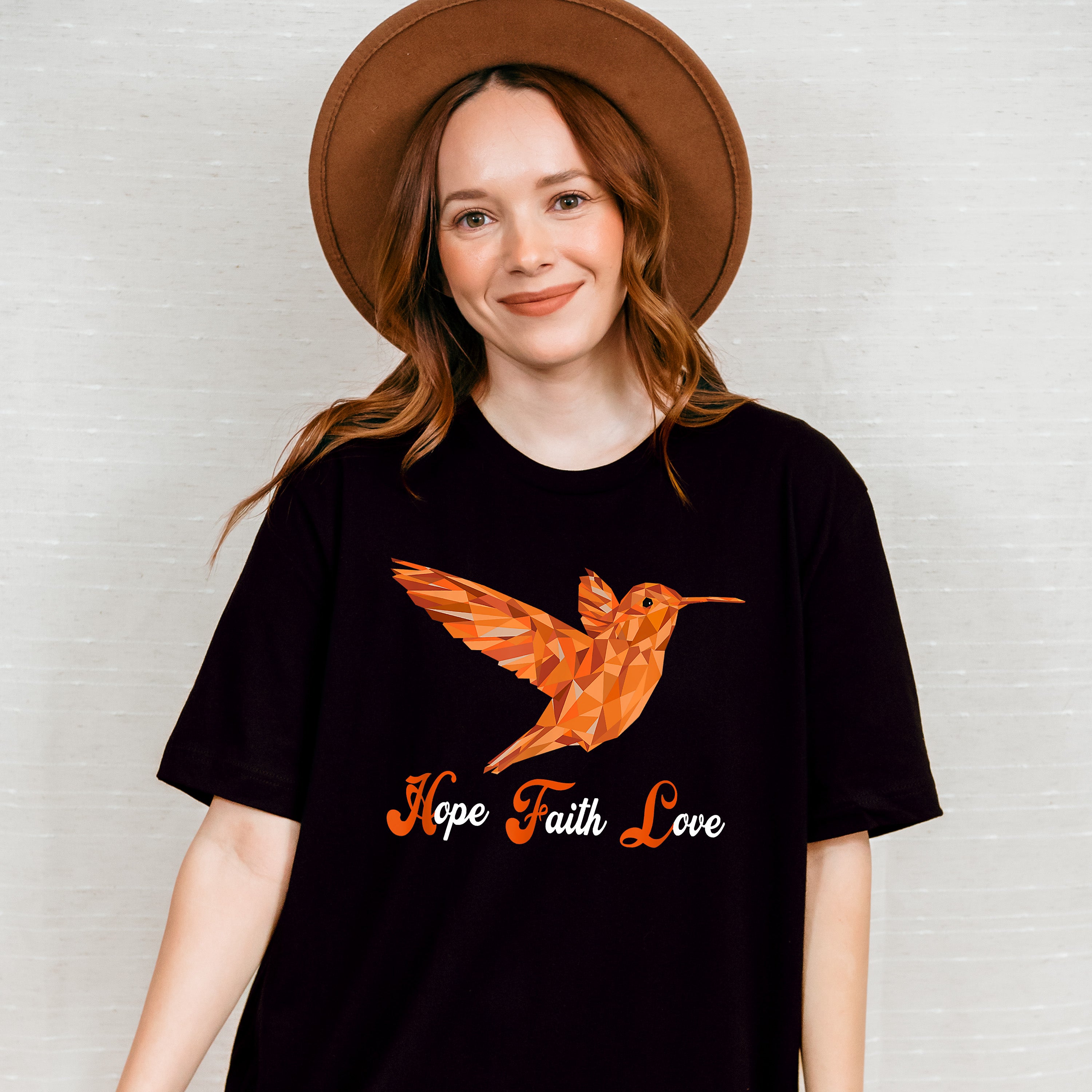 Hope Faith Love Orange Hummingbird Design - Birds Unisex Crewneck T-Shirt Sweatshirt Hoodie