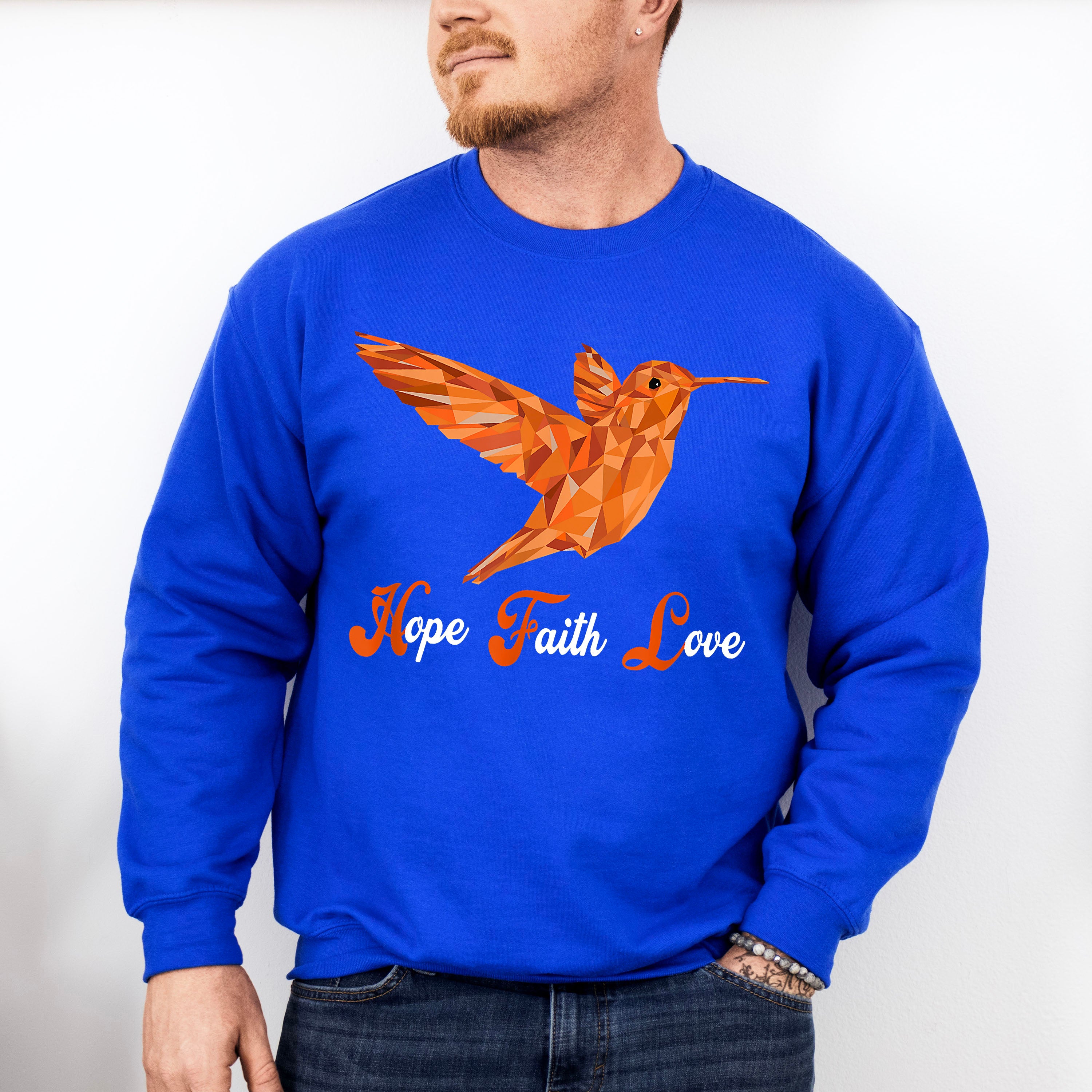 Hope Faith Love Orange Hummingbird Design - Birds Unisex Crewneck T-Shirt Sweatshirt Hoodie