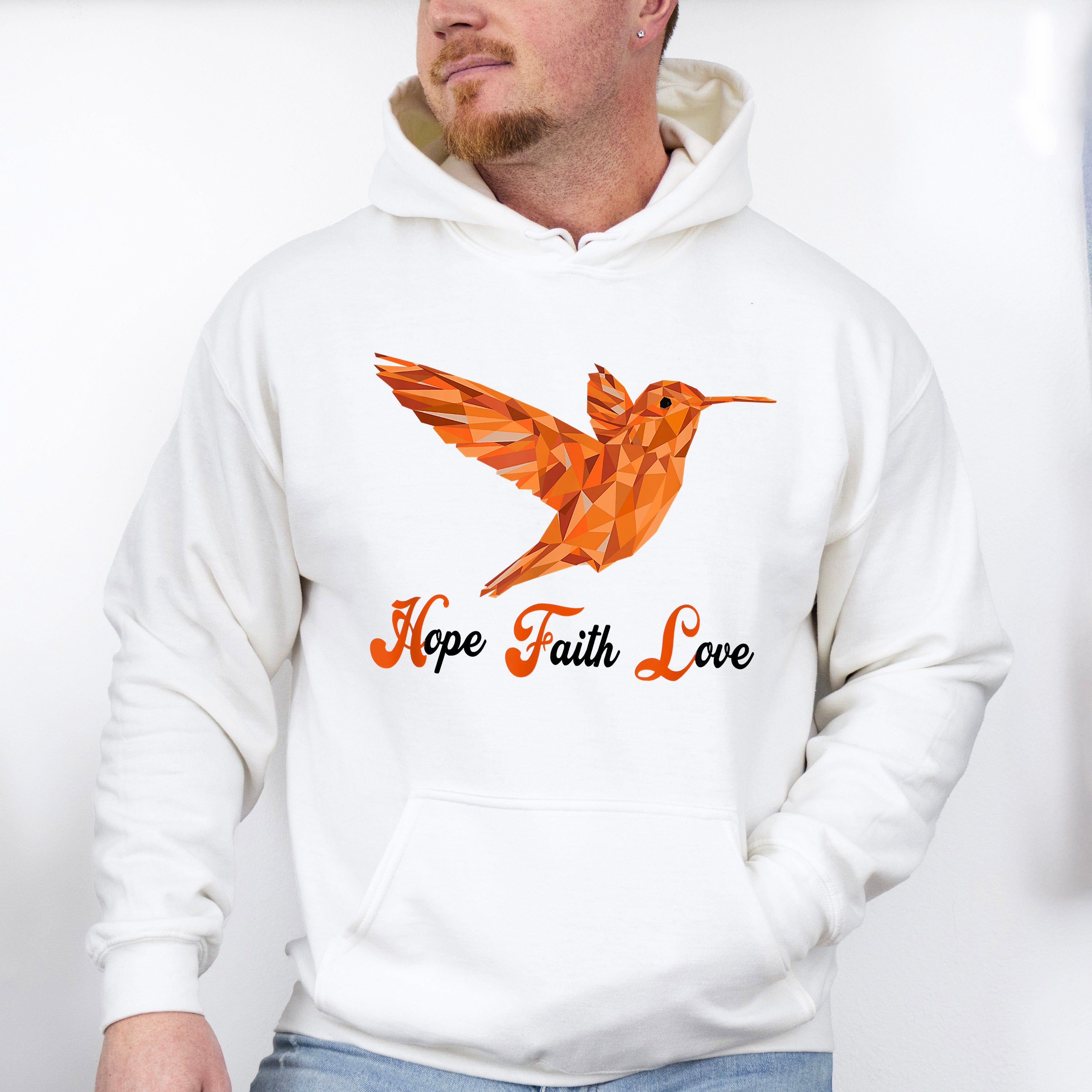 Hope Faith Love Orange Hummingbird Design - Birds Unisex Crewneck T-Shirt Sweatshirt Hoodie