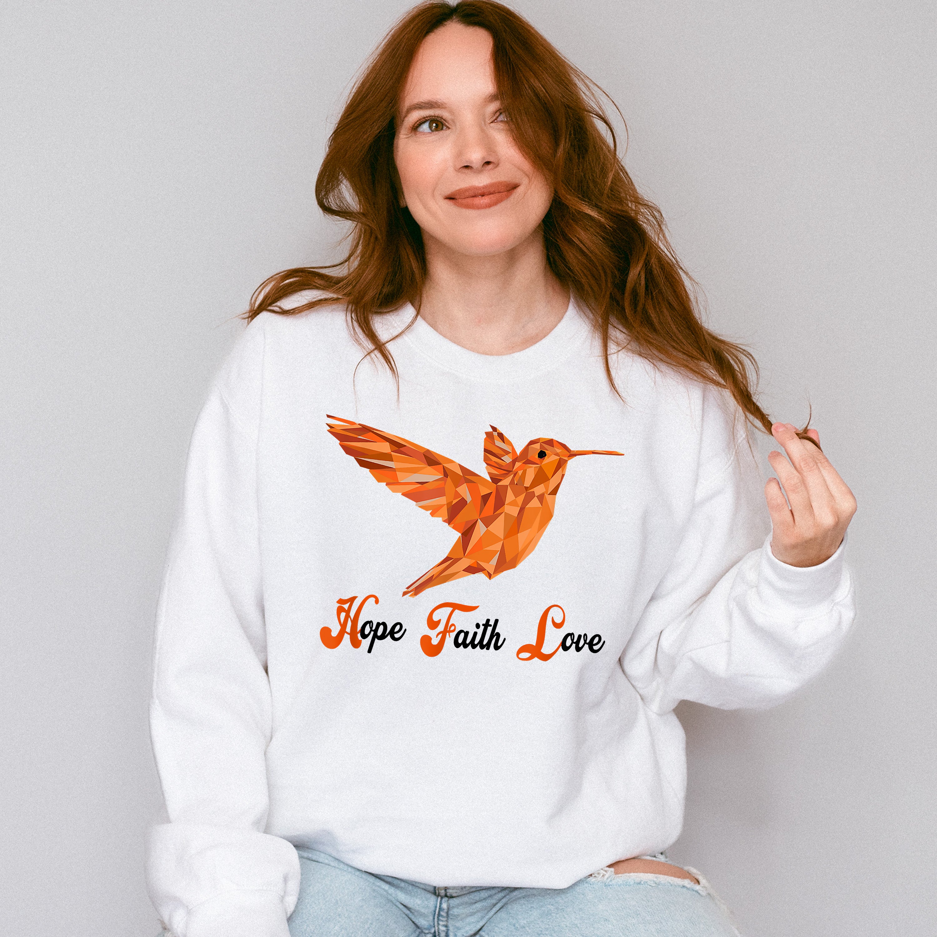 Hope Faith Love Orange Hummingbird Design - Birds Unisex Crewneck T-Shirt Sweatshirt Hoodie