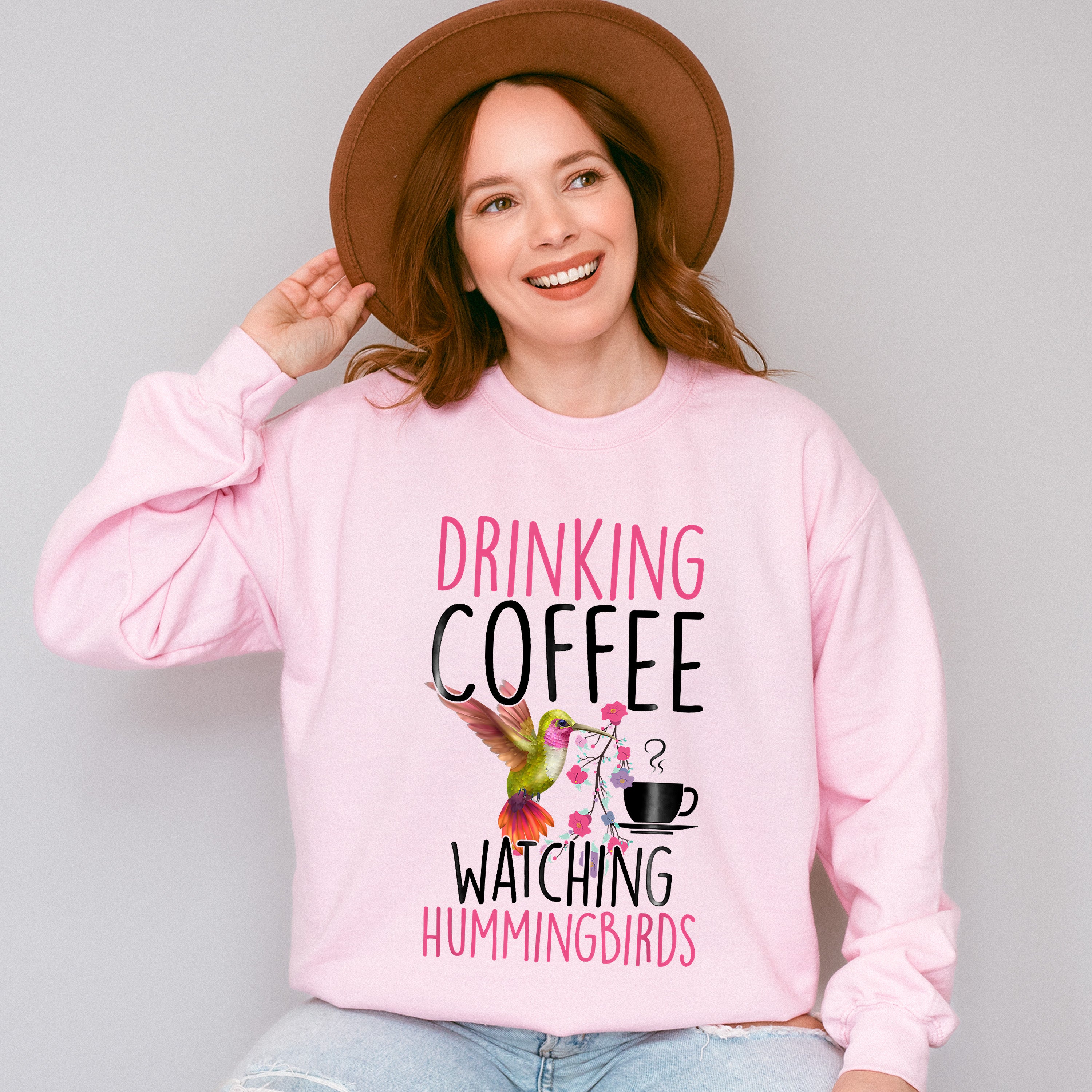 Drinking Coffee Watching Hummingbirds - Birds Unisex Crewneck T-Shirt Sweatshirt Hoodie