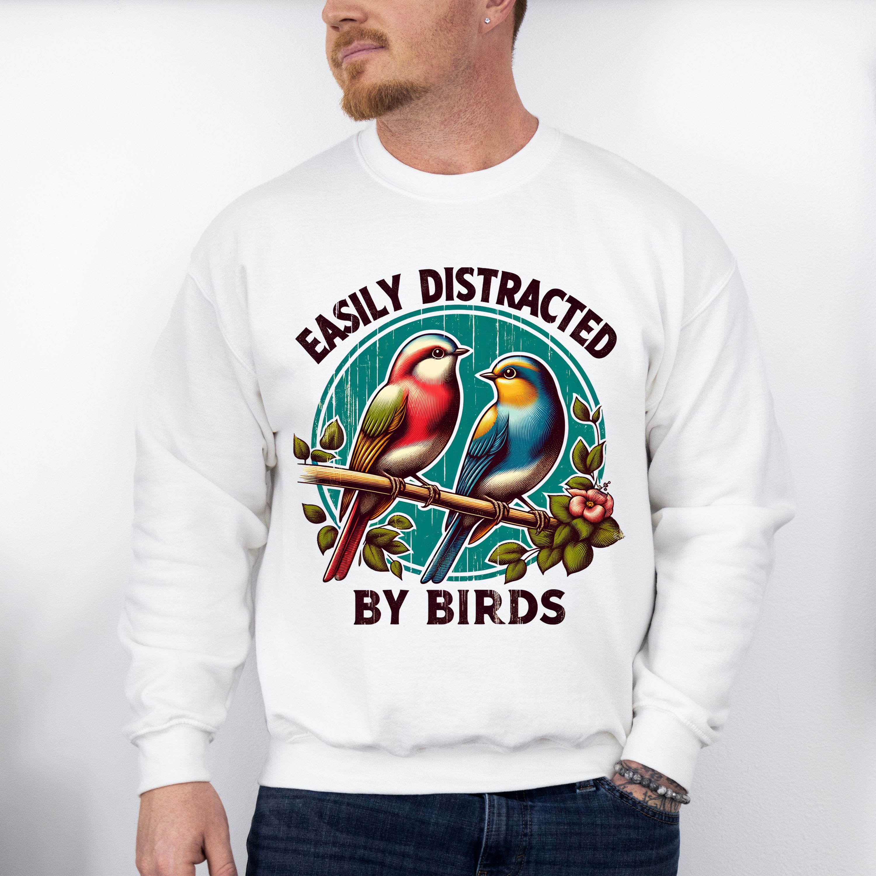 Easily Distracted By Birds Colorful Design - Birds Unisex Crewneck T-Shirt Sweatshirt Hoodie