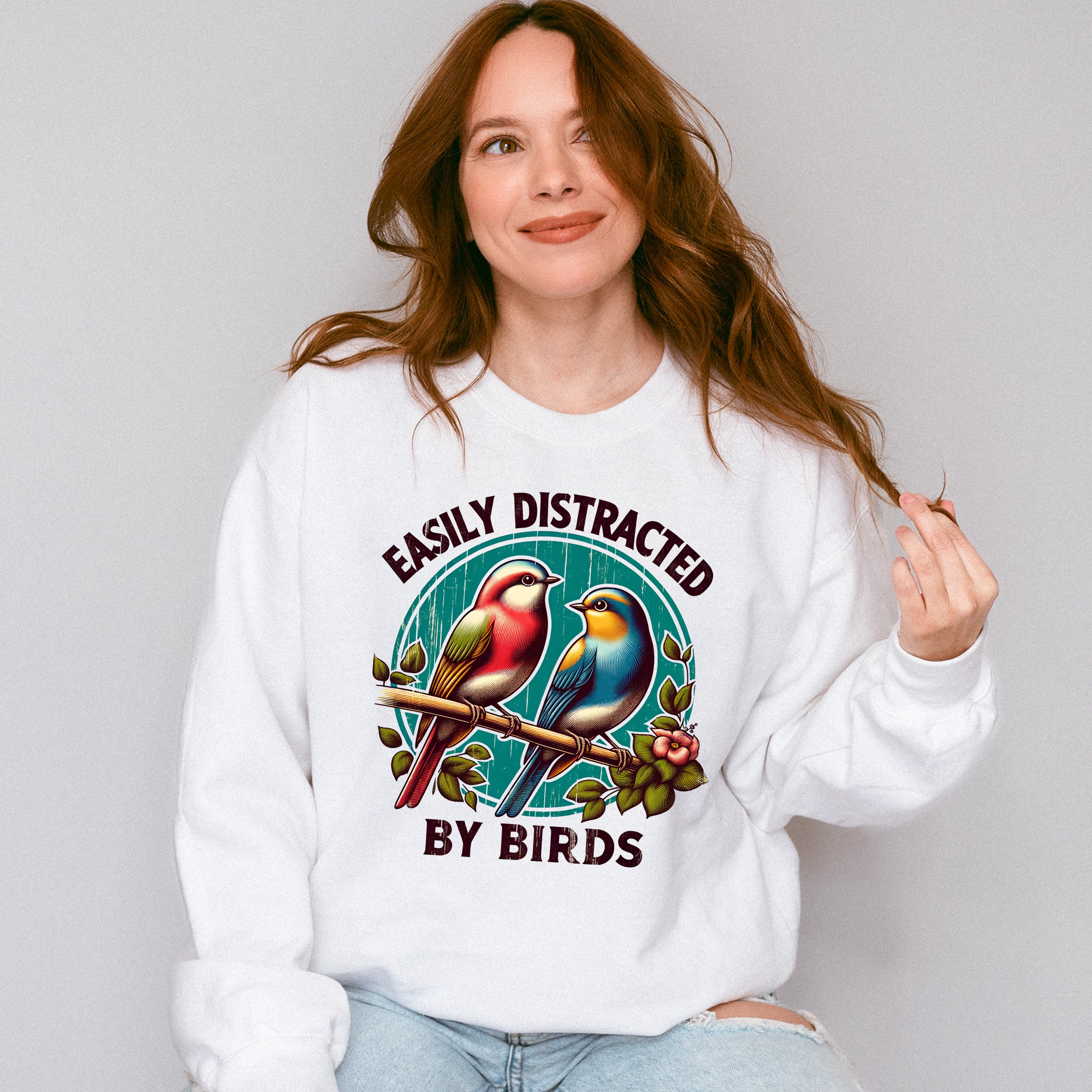 Easily Distracted By Birds Colorful Design - Birds Unisex Crewneck T-Shirt Sweatshirt Hoodie