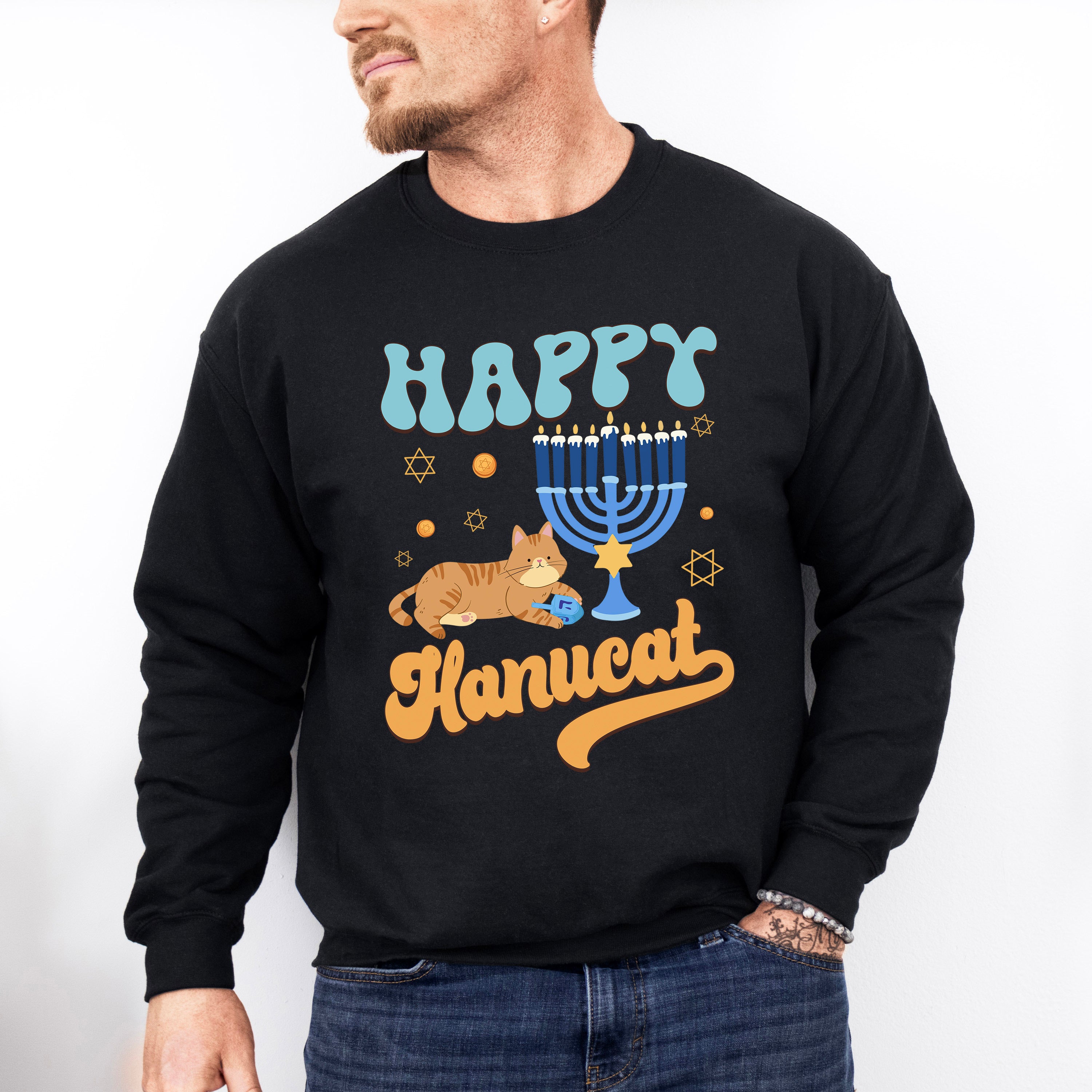 Happy Hanucat - Hanukkah Unisex Crewneck T-Shirt Sweatshirt Hoodie