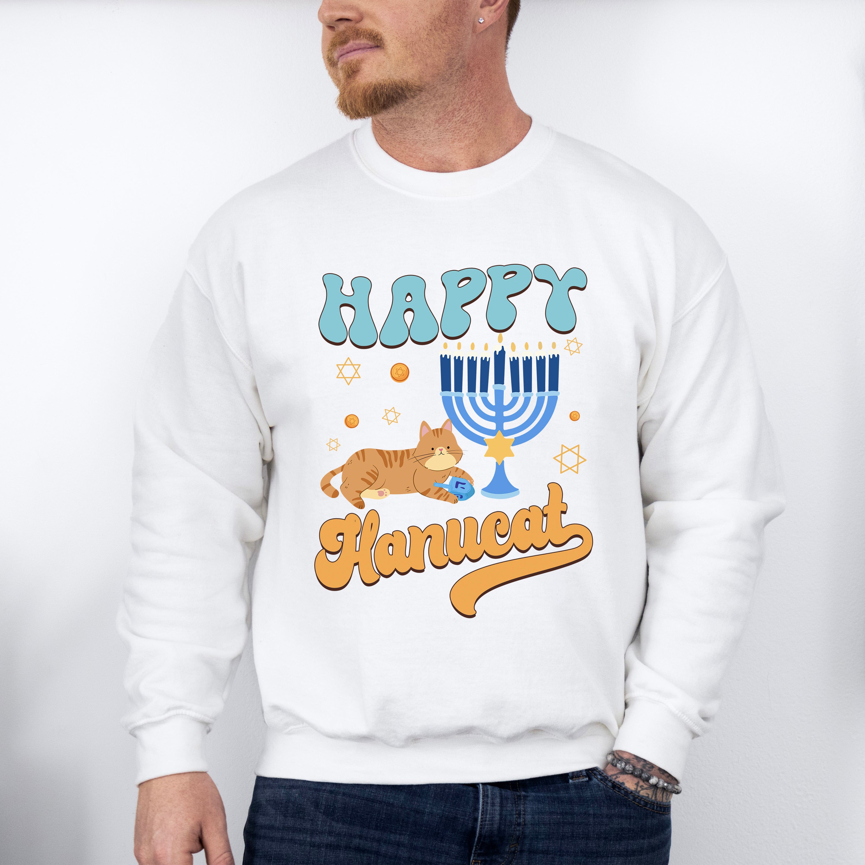 Happy Hanucat - Hanukkah Unisex Crewneck T-Shirt Sweatshirt Hoodie
