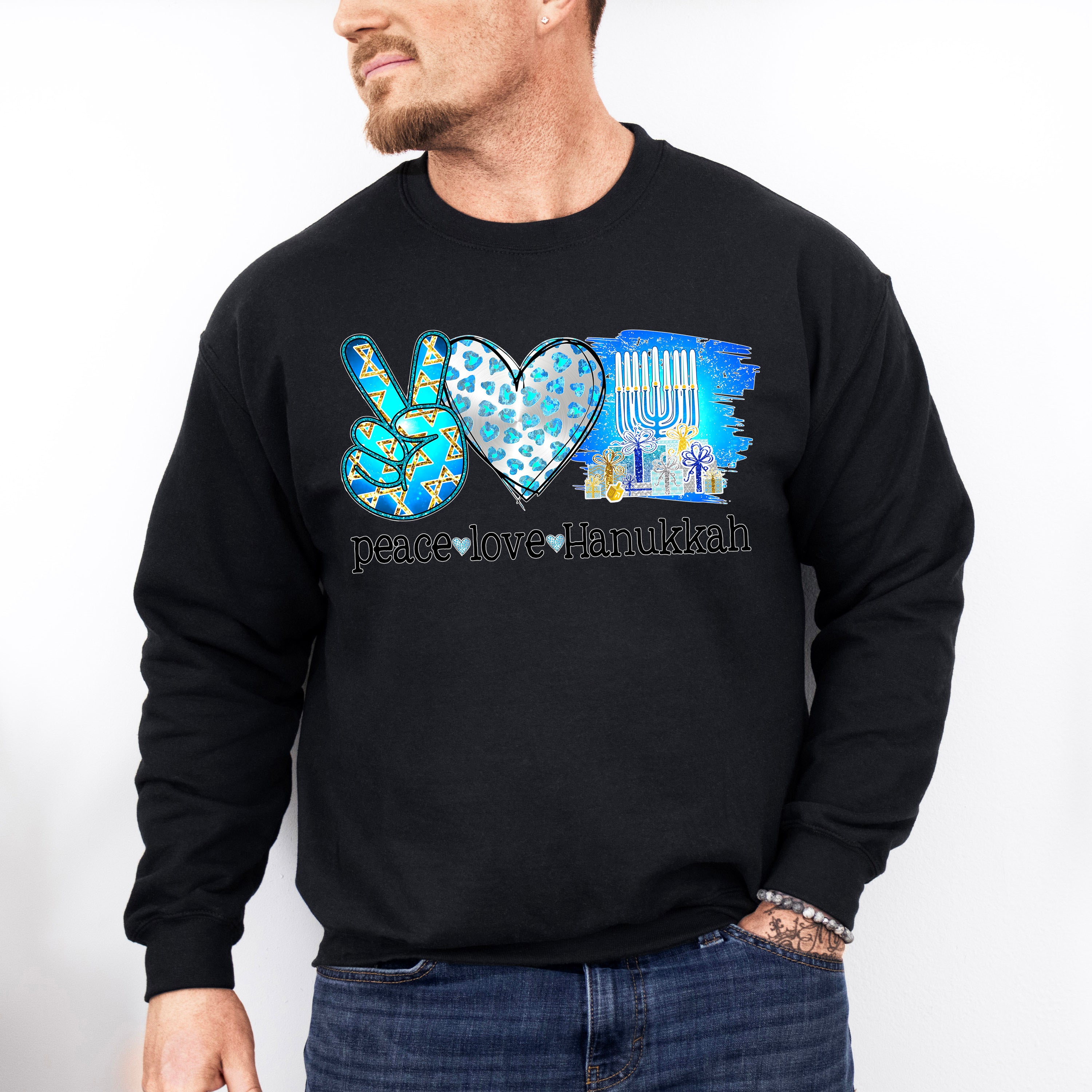 Peace Love Hanukkah Design - Hanukka Unisex Crewneck T-Shirt Sweatshirt Hoodie