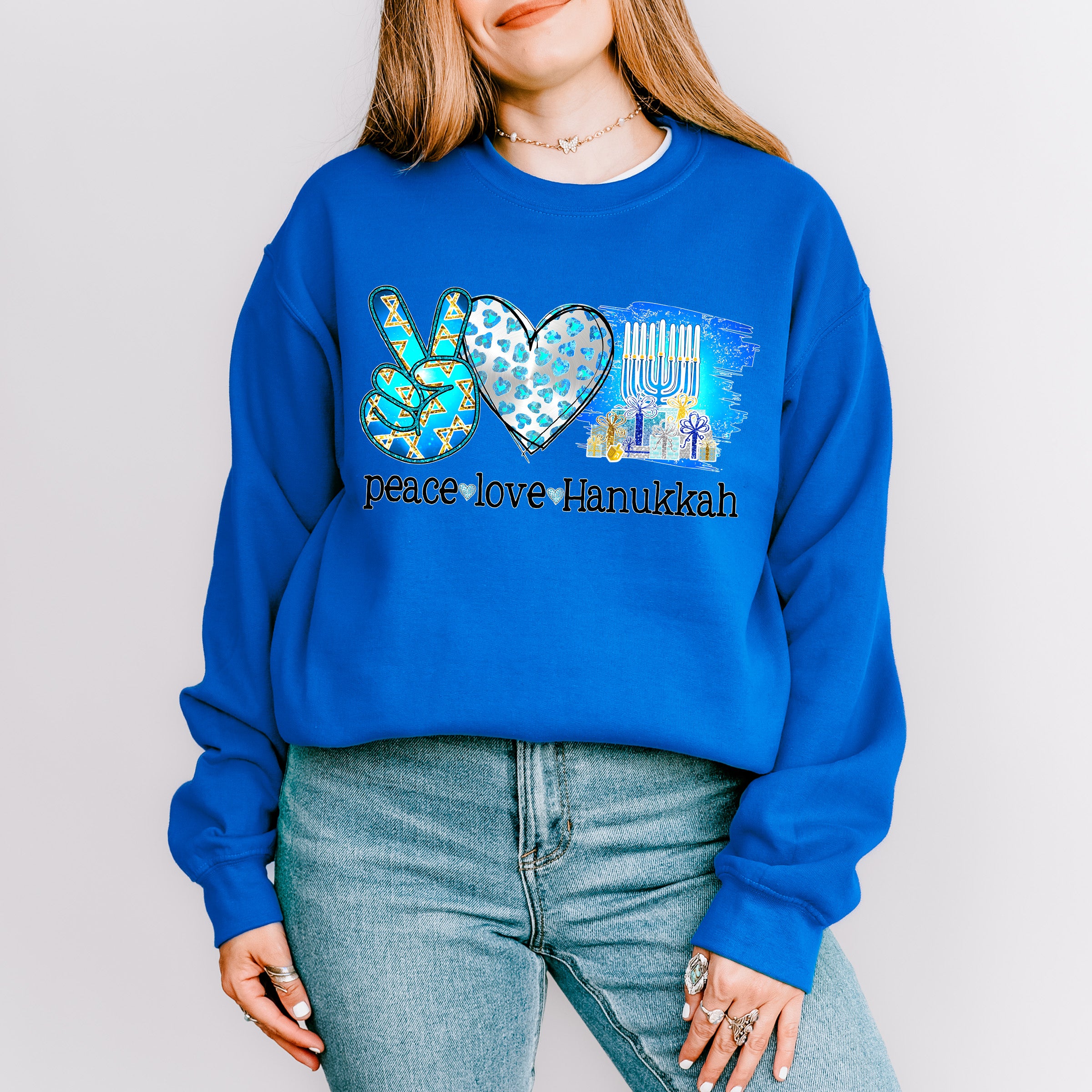 Peace Love Hanukkah Design - Hanukka Unisex Crewneck T-Shirt Sweatshirt Hoodie