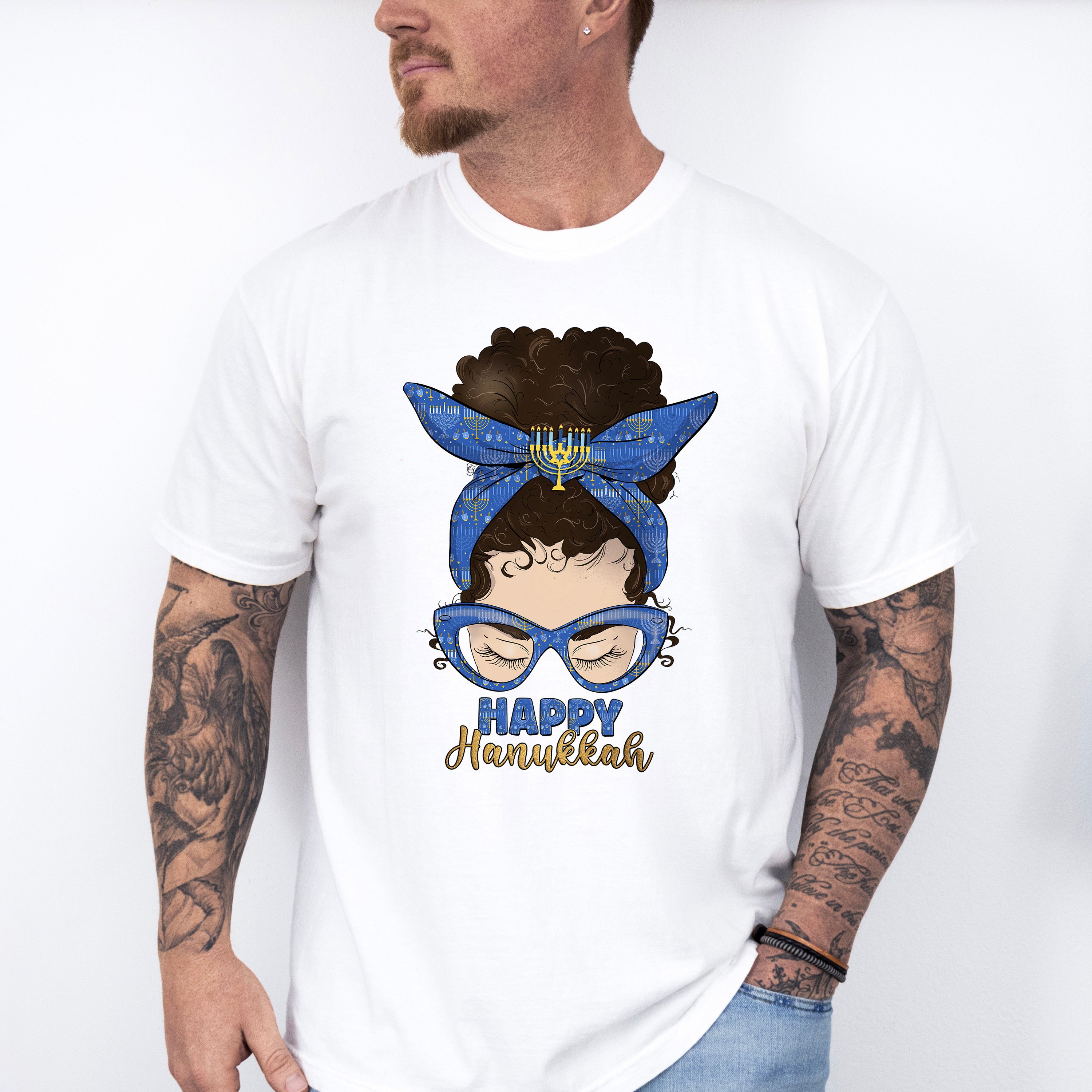 Messy Bun Happy Hanukkah - Hanukka Unisex Crewneck T-Shirt Sweatshirt Hoodie