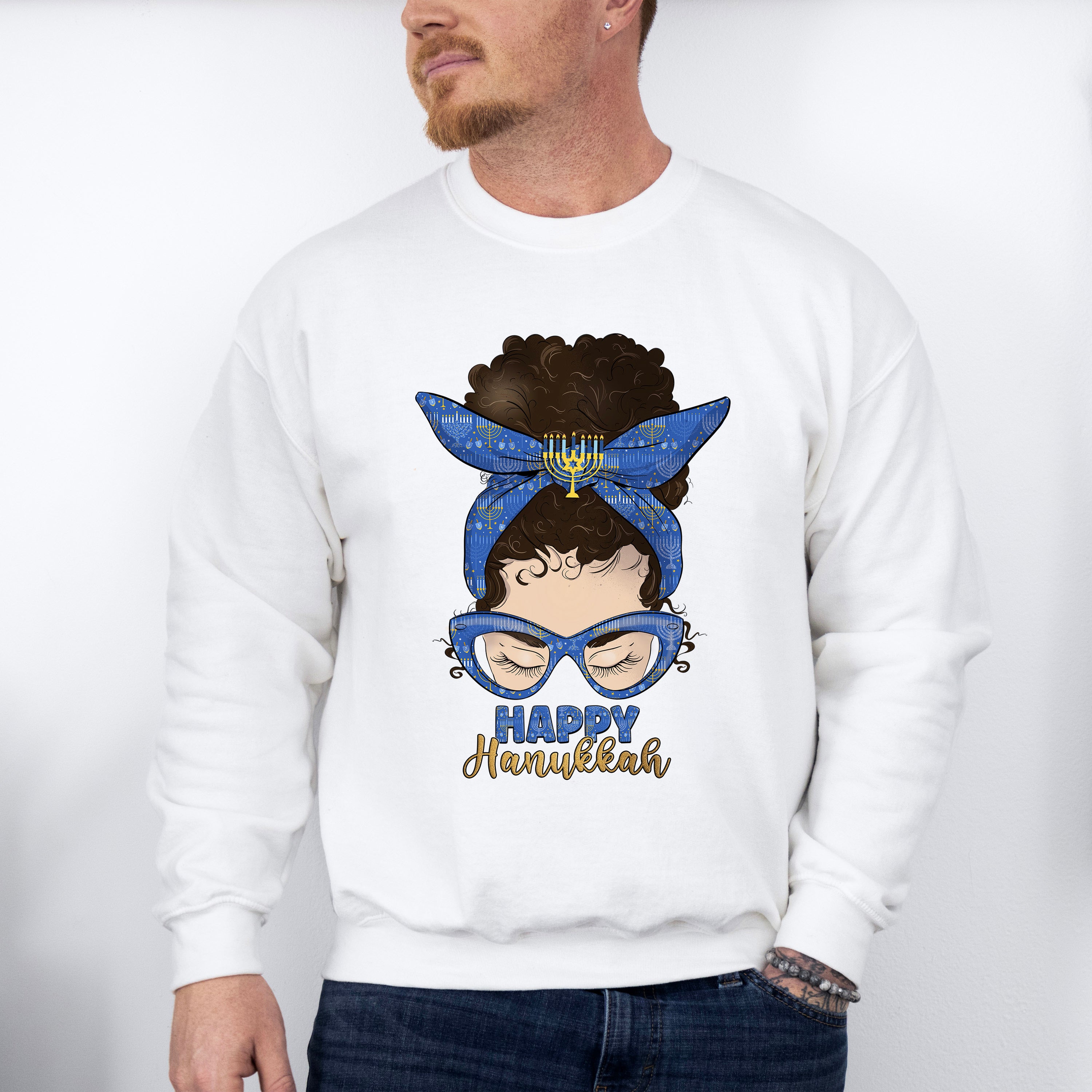 Messy Bun Happy Hanukkah - Hanukka Unisex Crewneck T-Shirt Sweatshirt Hoodie