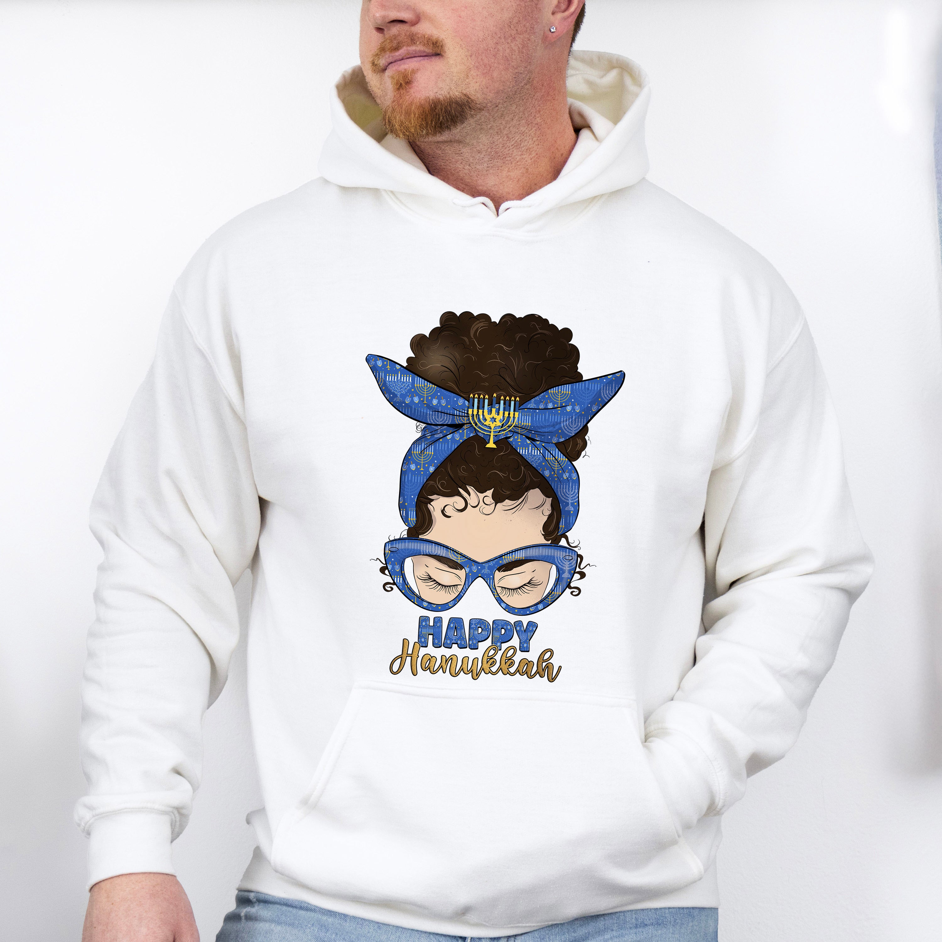 Messy Bun Happy Hanukkah - Hanukka Unisex Crewneck T-Shirt Sweatshirt Hoodie