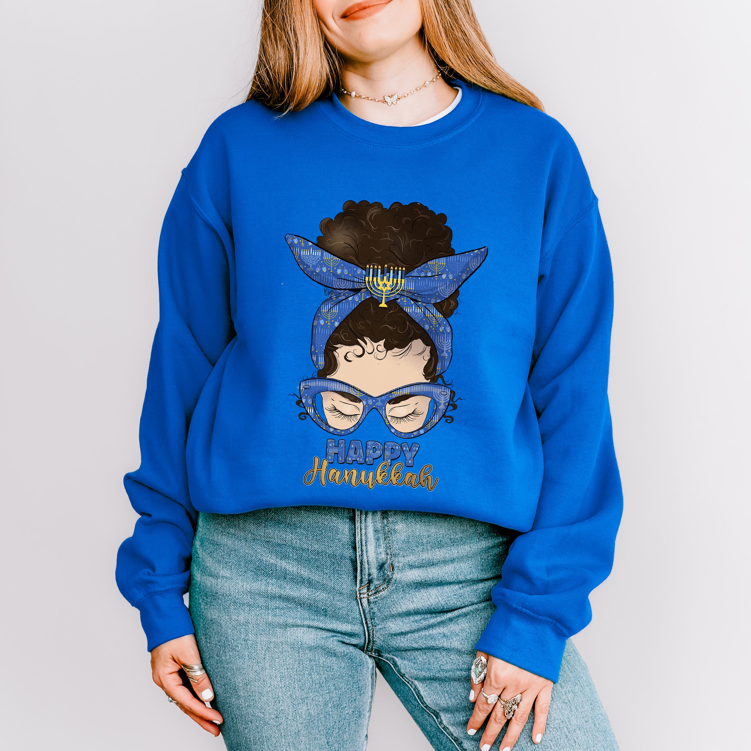 Messy Bun Happy Hanukkah - Hanukka Unisex Crewneck T-Shirt Sweatshirt Hoodie