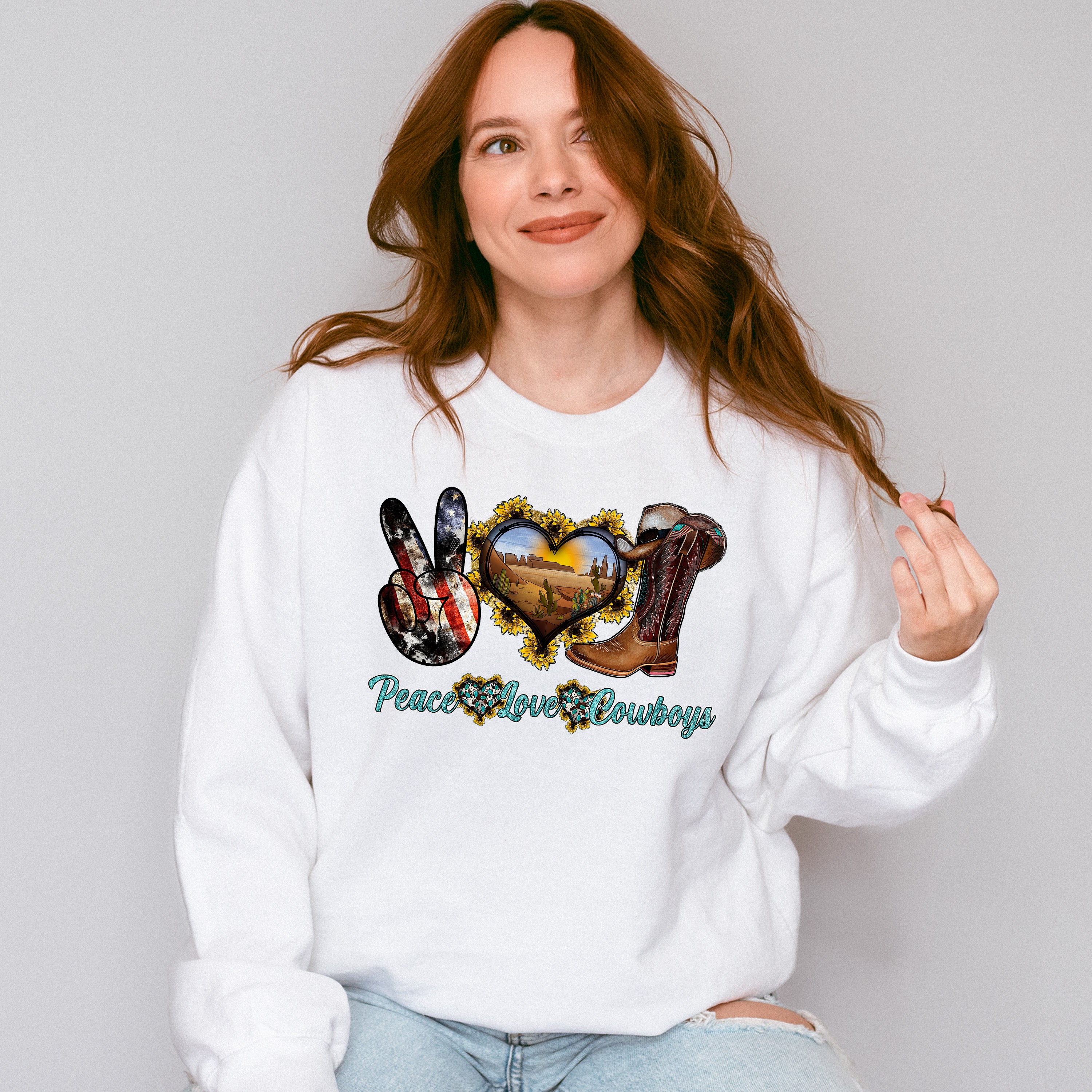 Peace Love Cowboys - Farm Animals Unisex Crewneck T-Shirt Sweatshirt Hoodie