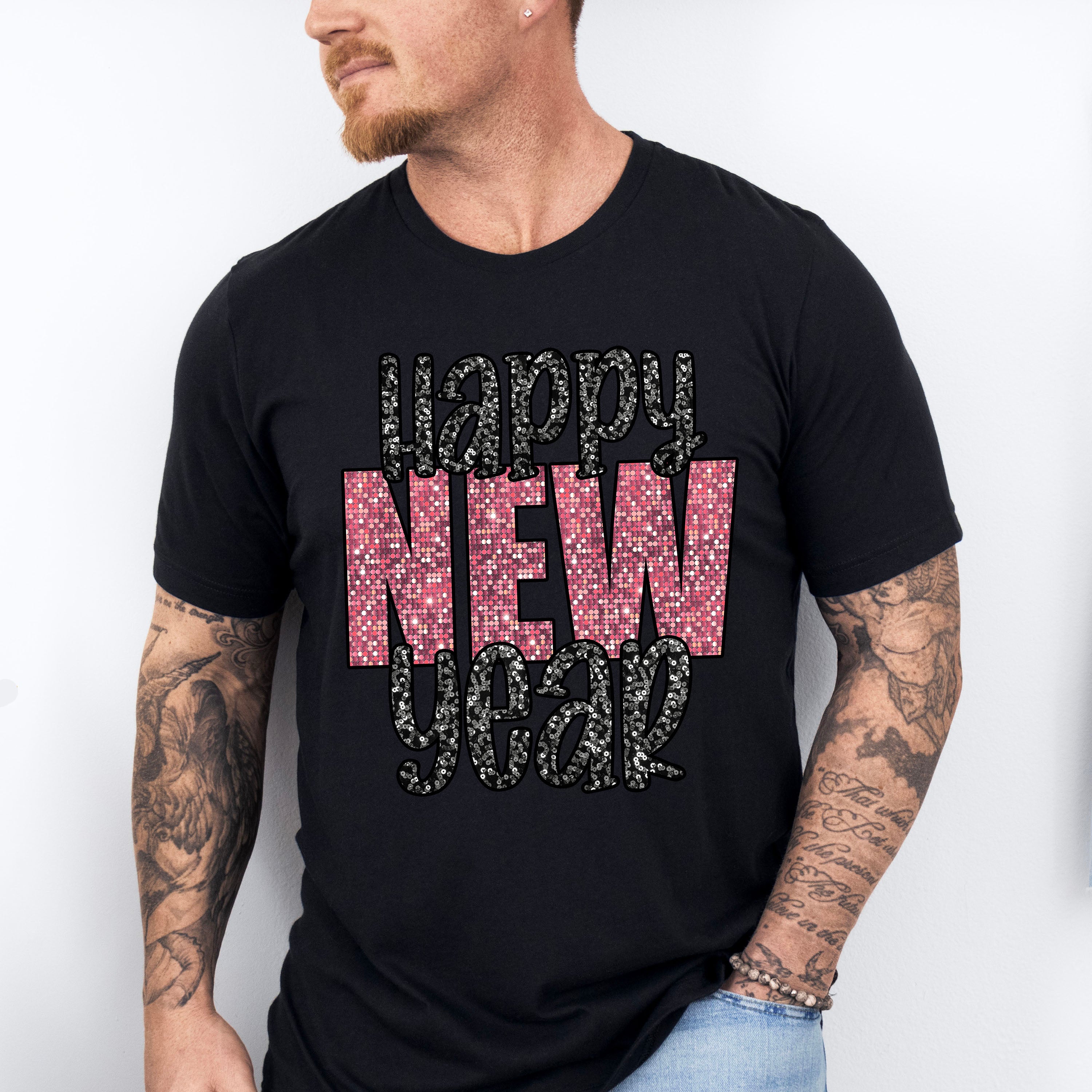 Happy New Year Glitter Design - New Years Unisex Crewneck T-Shirt Sweatshirt Hoodie