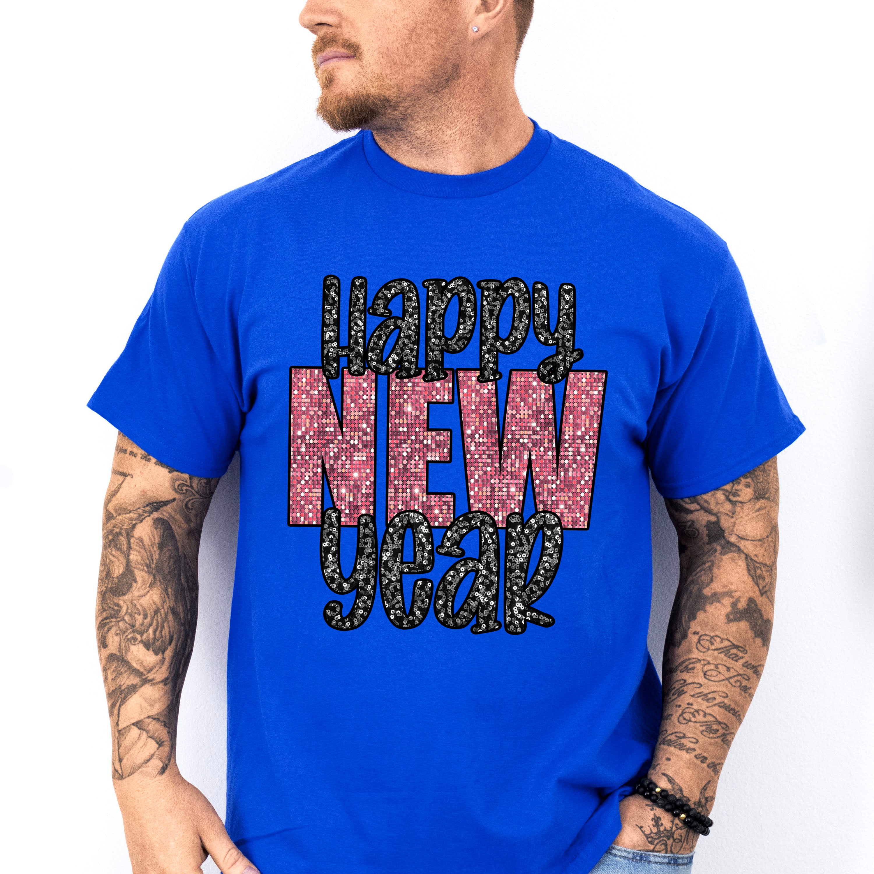 Happy New Year Glitter Design - New Years Unisex Crewneck T-Shirt Sweatshirt Hoodie