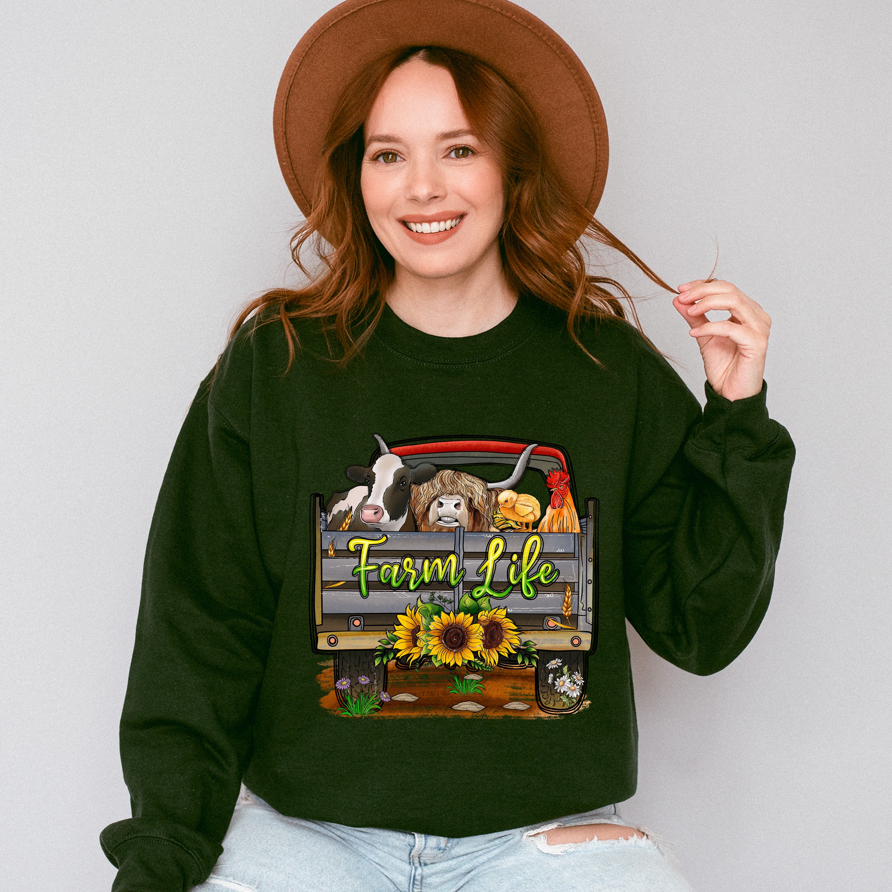 Farm Life Truck Design - Farm Animals Unisex Crewneck T-Shirt Sweatshirt Hoodie