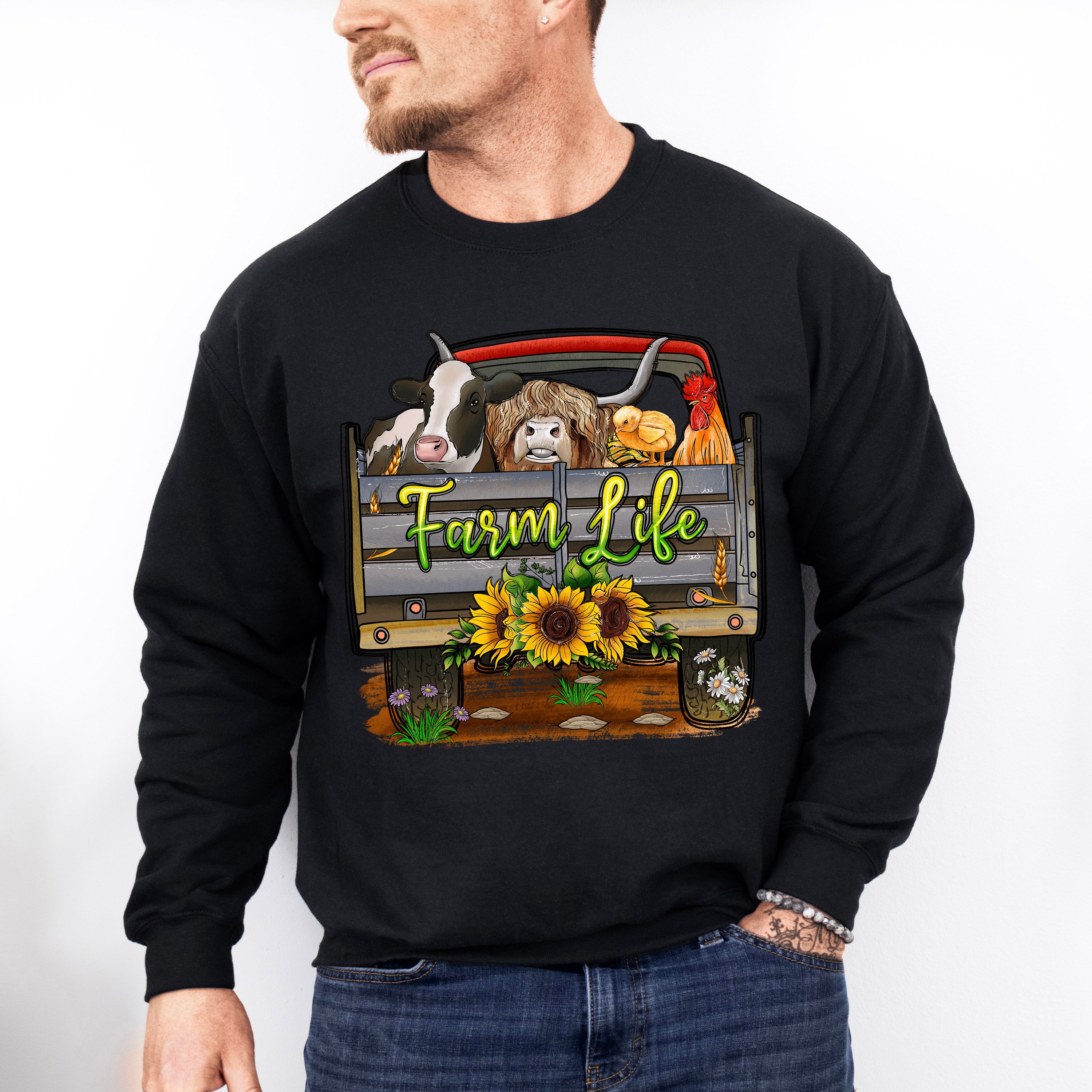 Farm Life Truck Design - Farm Animals Unisex Crewneck T-Shirt Sweatshirt Hoodie