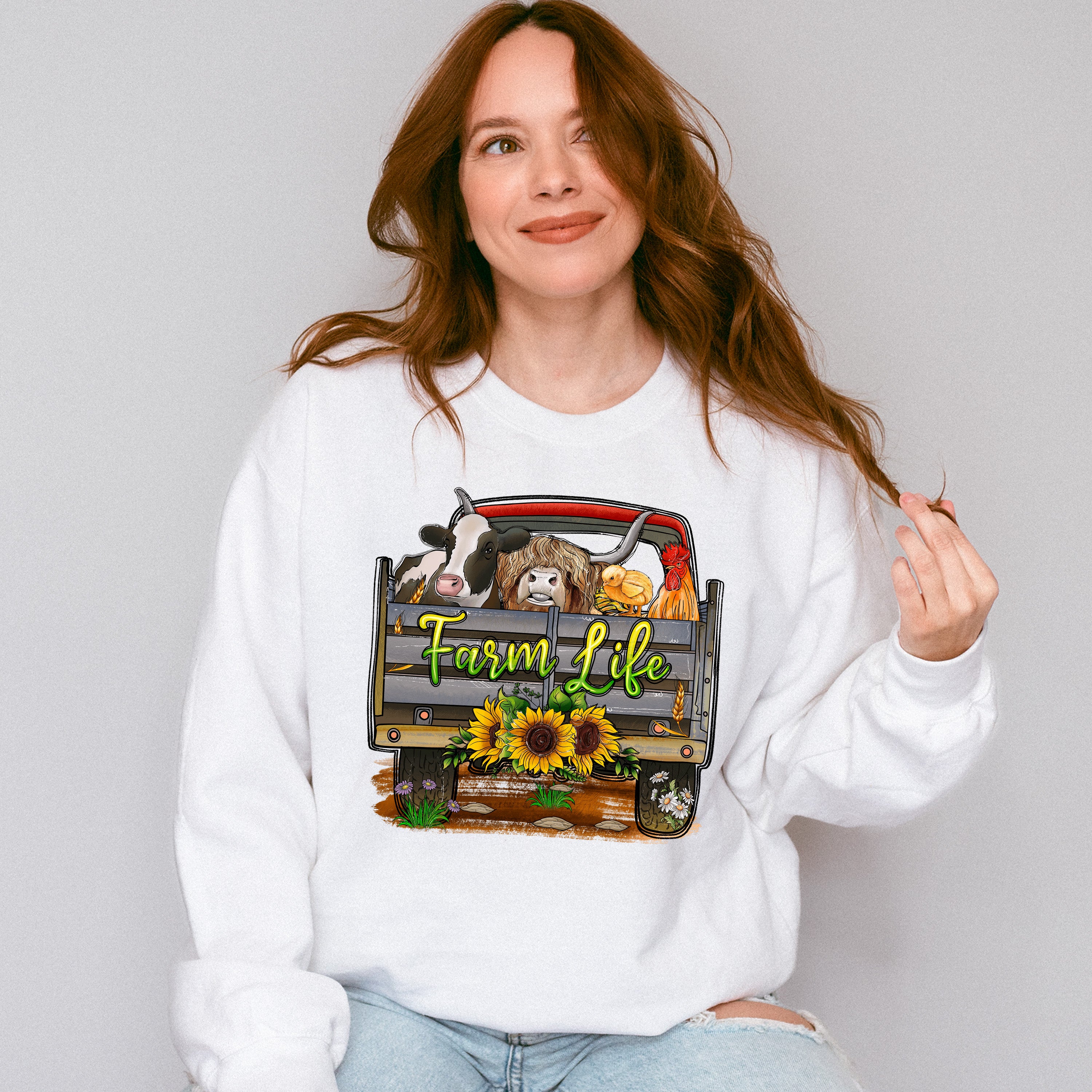 Farm Life Truck Design - Farm Animals Unisex Crewneck T-Shirt Sweatshirt Hoodie