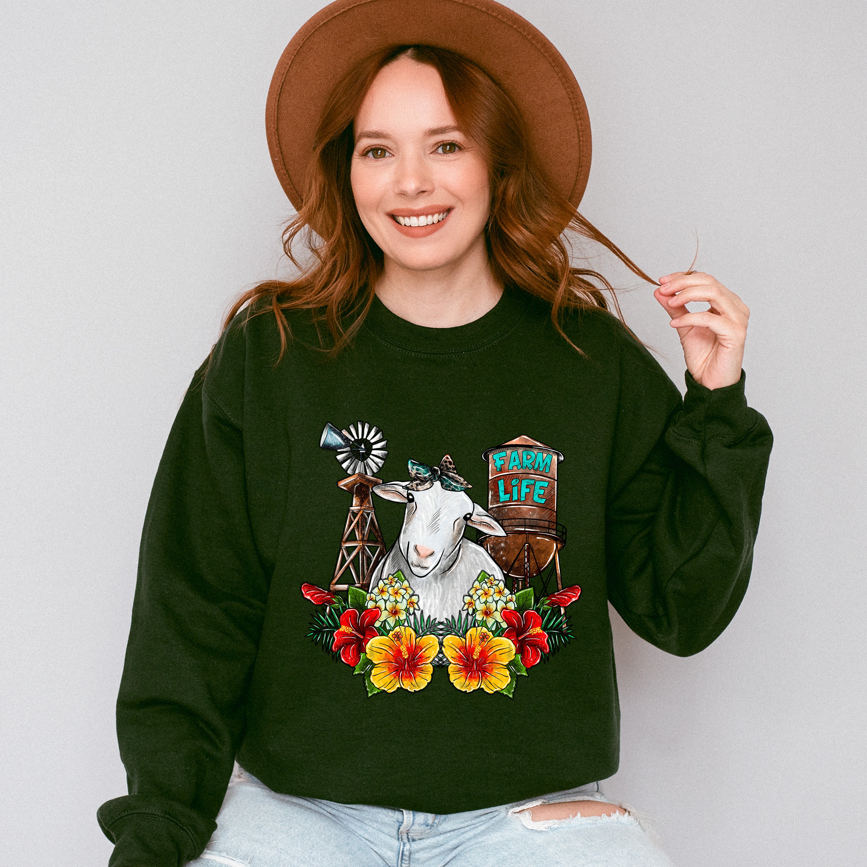Farm Life Sheep Flowers Design - Farm Animals Unisex Crewneck T-Shirt Sweatshirt Hoodie