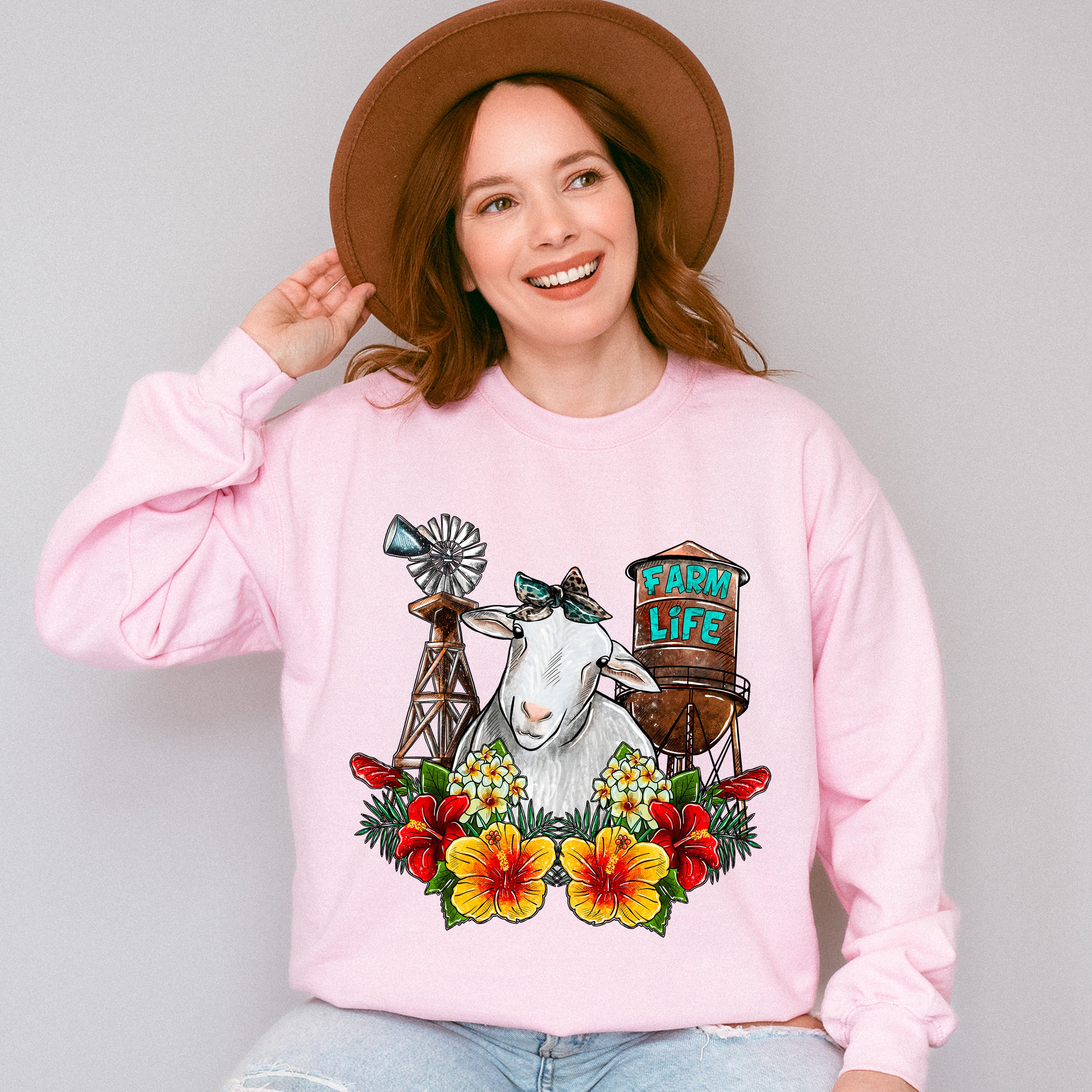 Farm Life Sheep Flowers Design - Farm Animals Unisex Crewneck T-Shirt Sweatshirt Hoodie