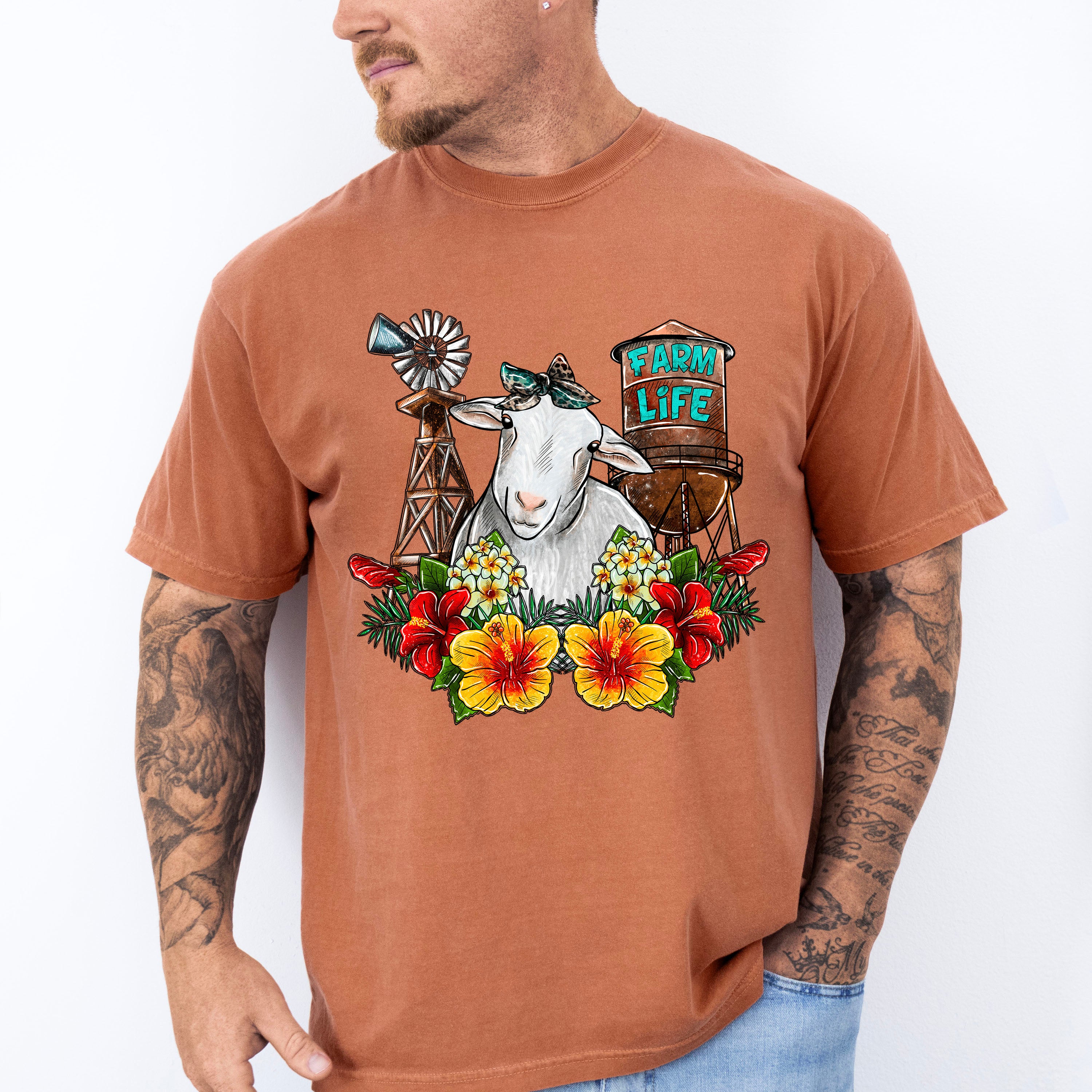 Farm Life Sheep Flowers Design - Farm Animals Unisex Crewneck T-Shirt Sweatshirt Hoodie