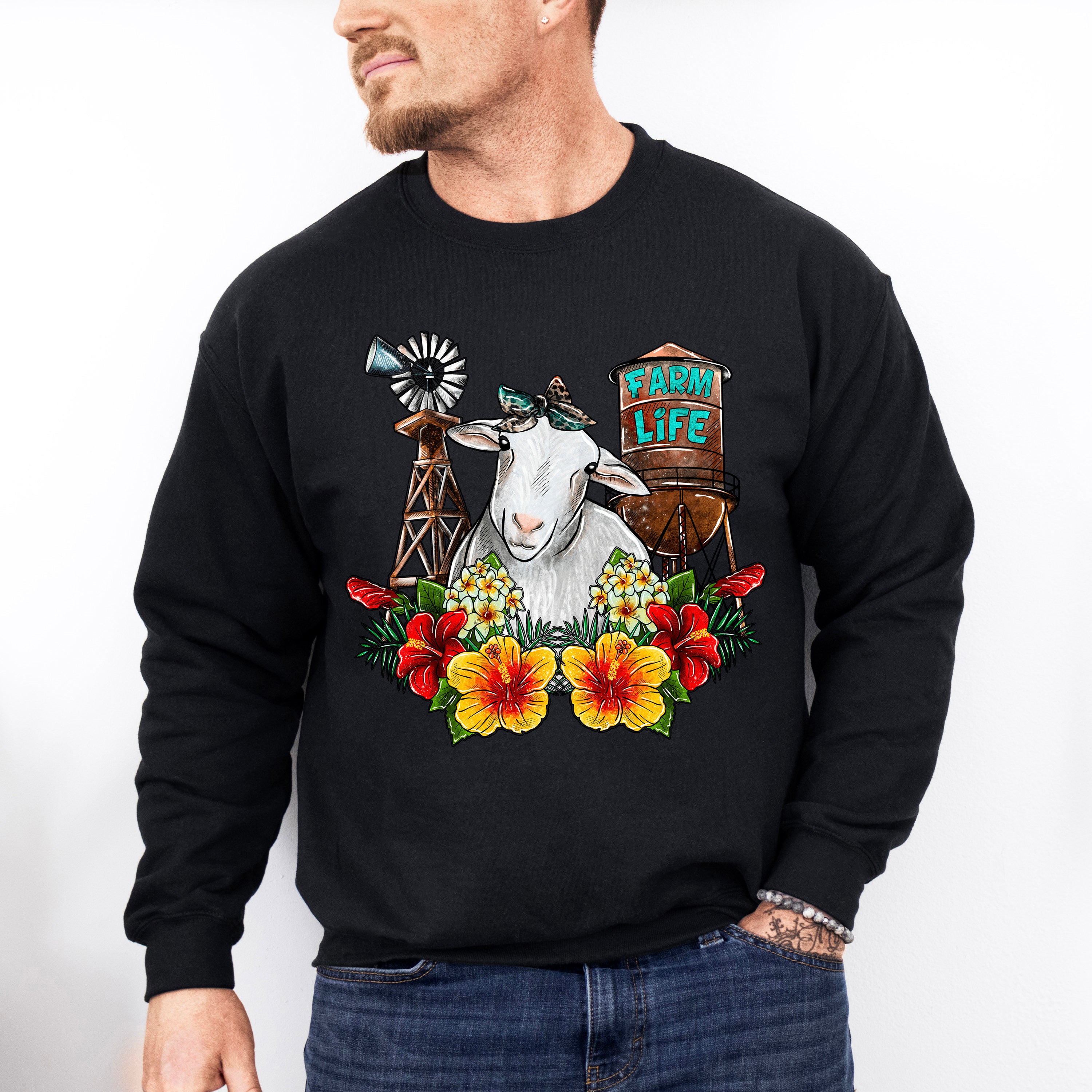 Farm Life Sheep Flowers Design - Farm Animals Unisex Crewneck T-Shirt Sweatshirt Hoodie