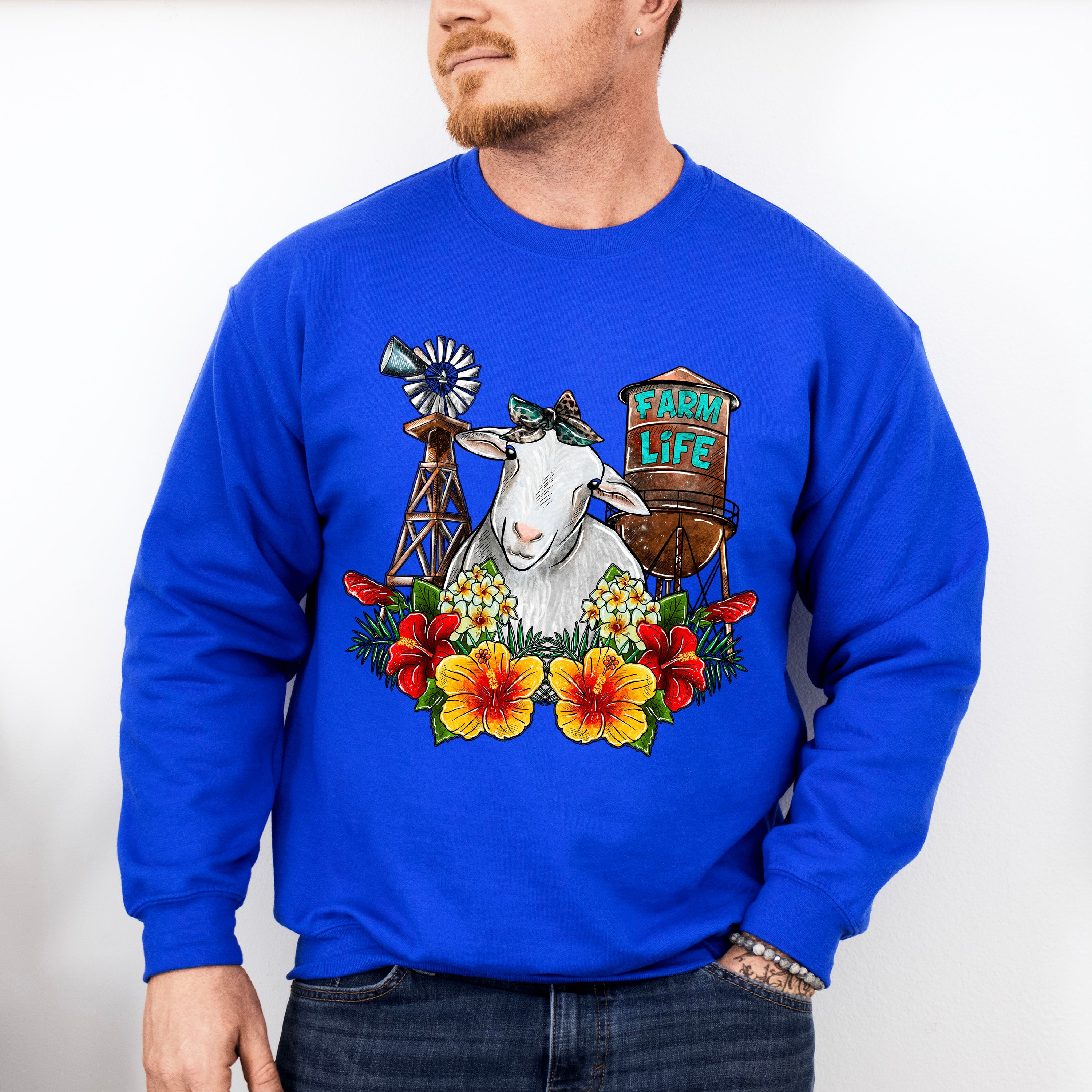 Farm Life Sheep Flowers Design - Farm Animals Unisex Crewneck T-Shirt Sweatshirt Hoodie