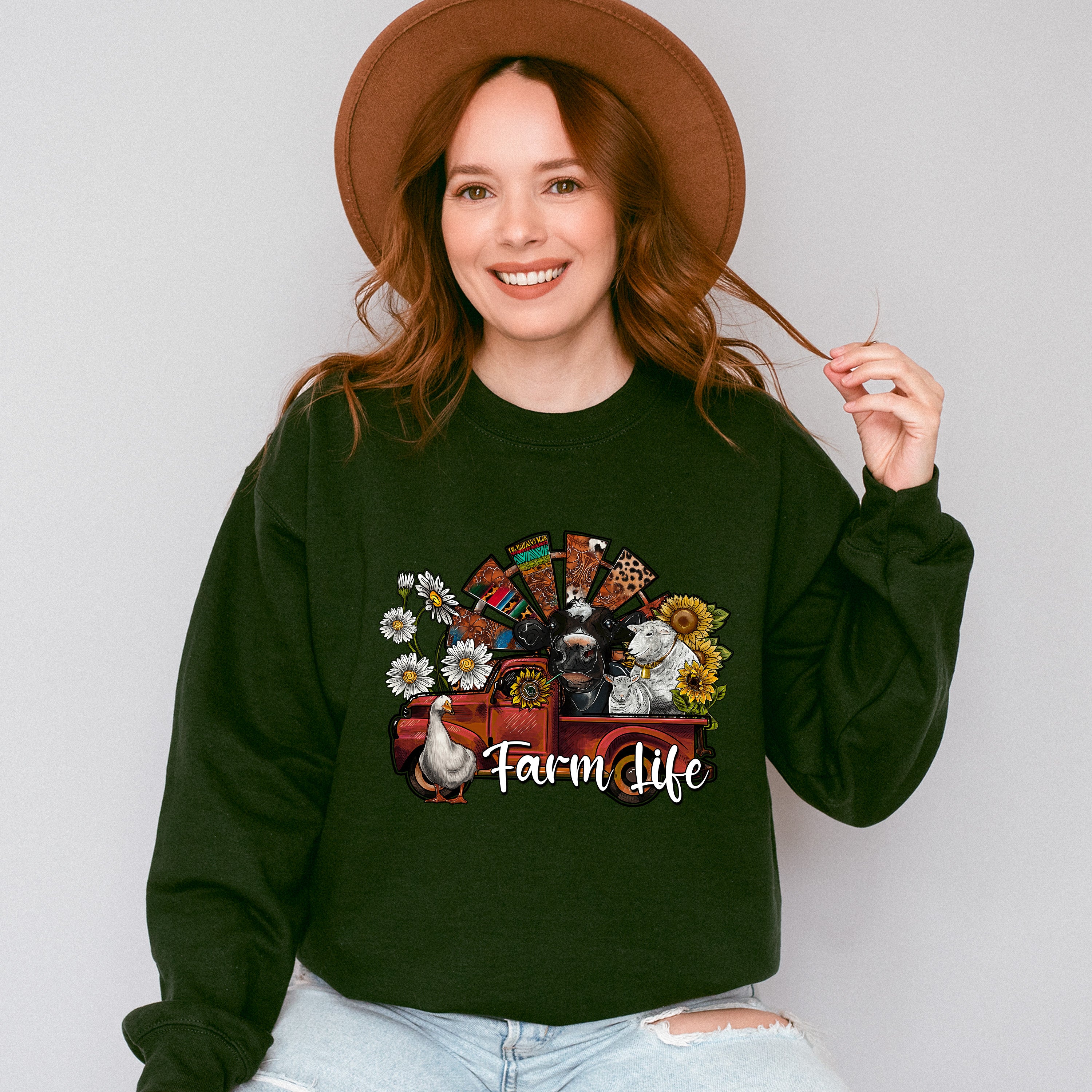 Farm Life Truck With Animals Design - Farm Animals Unisex Crewneck T-Shirt Sweatshirt Hoodie