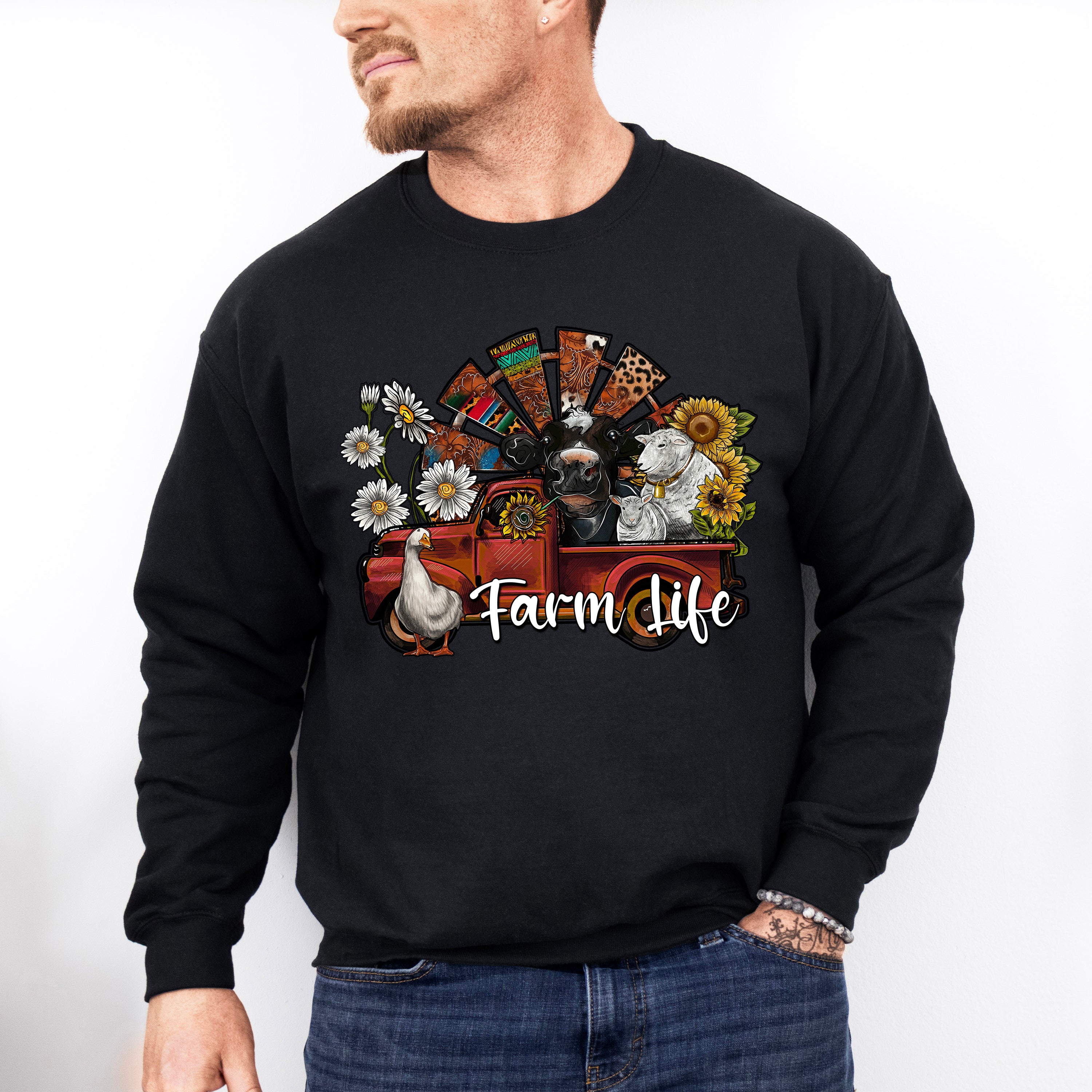 Farm Life Truck With Animals Design - Farm Animals Unisex Crewneck T-Shirt Sweatshirt Hoodie