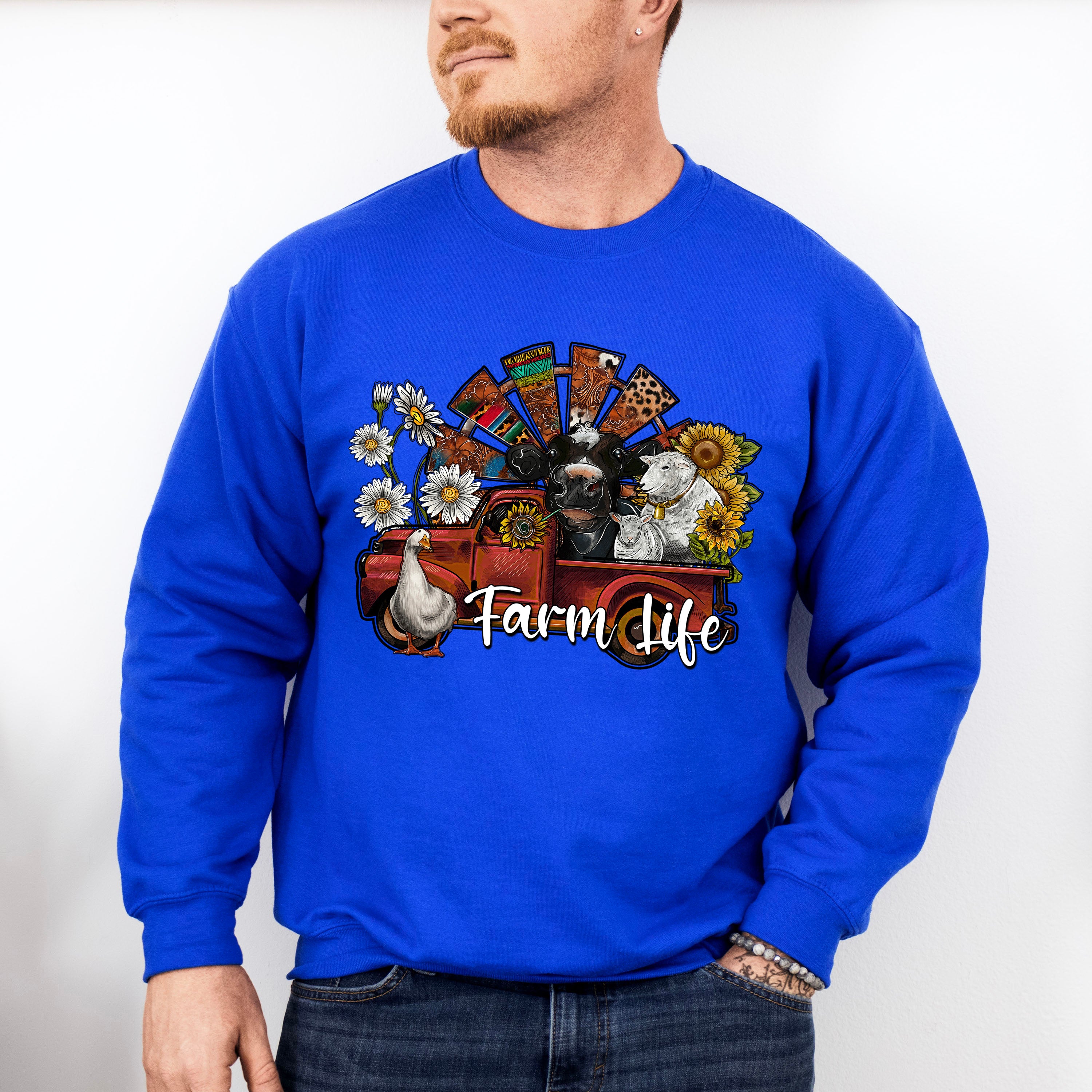 Farm Life Truck With Animals Design - Farm Animals Unisex Crewneck T-Shirt Sweatshirt Hoodie