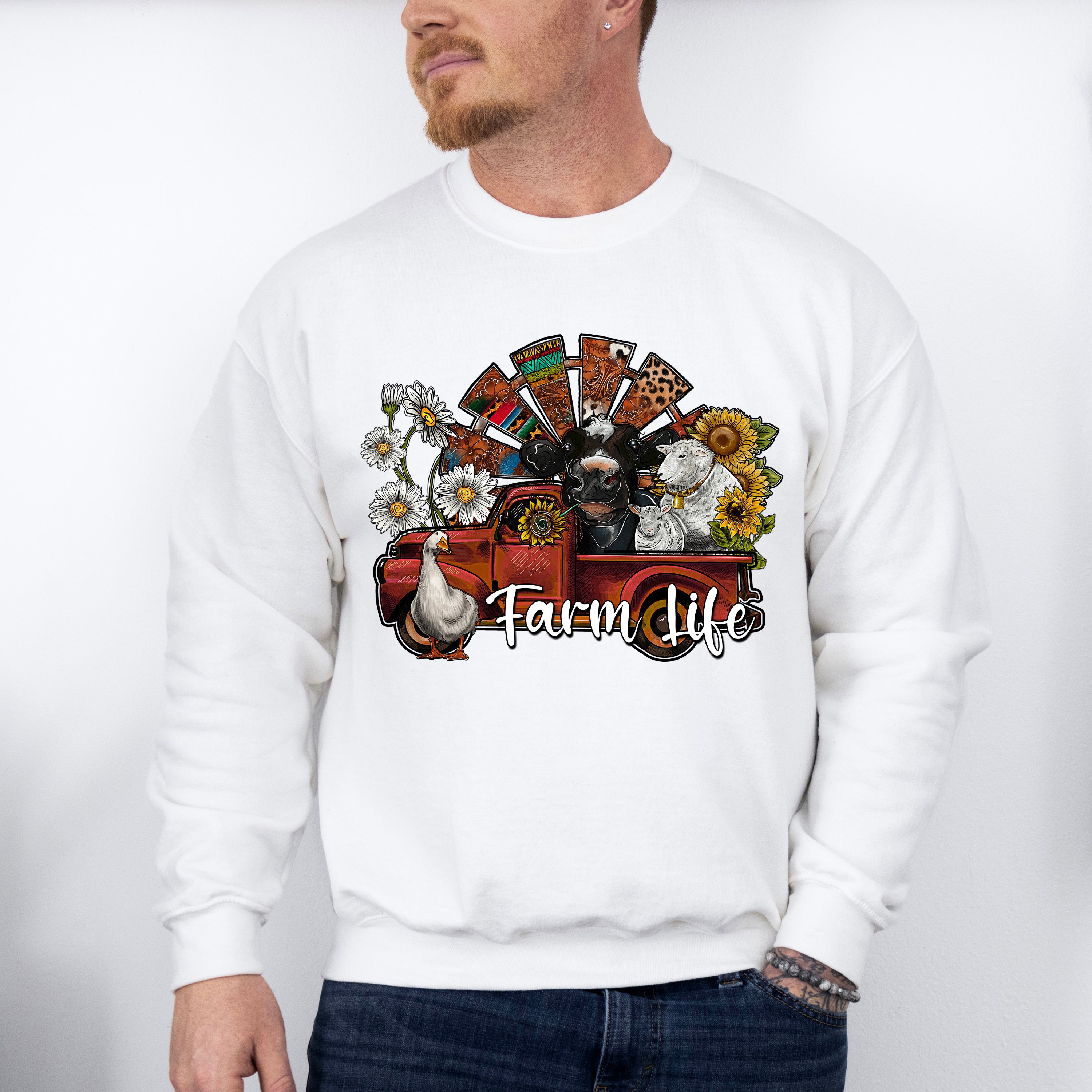 Farm Life Truck With Animals Design - Farm Animals Unisex Crewneck T-Shirt Sweatshirt Hoodie
