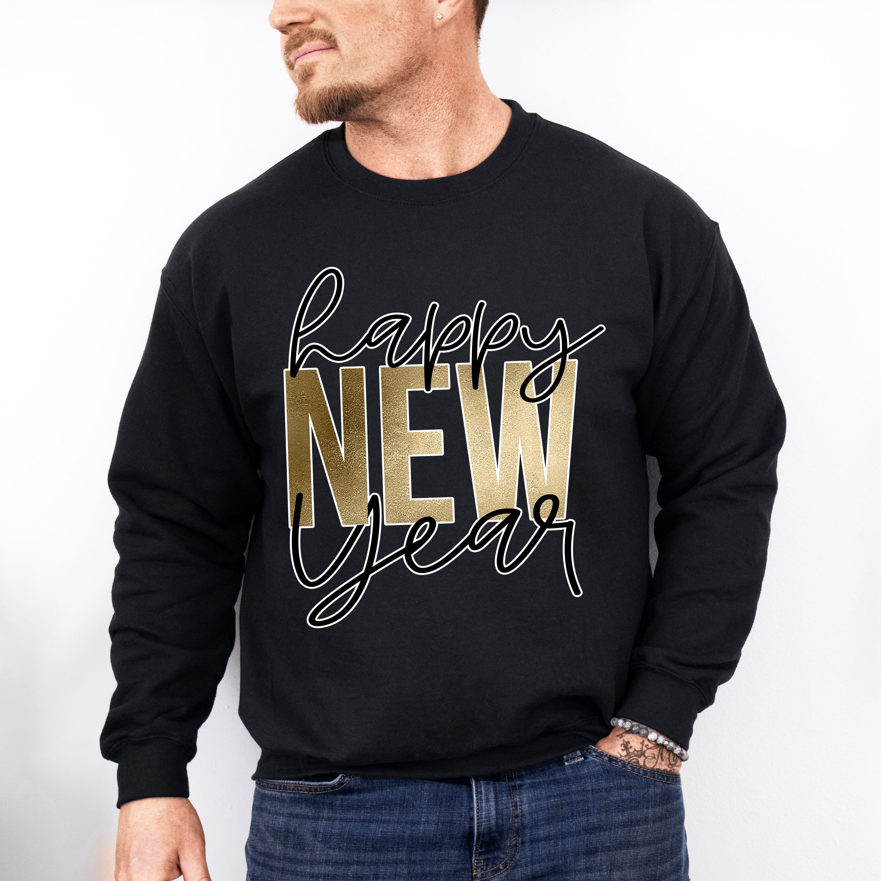 Happy New Year Golden Design - New Years Unisex Crewneck T-Shirt Sweatshirt Hoodie