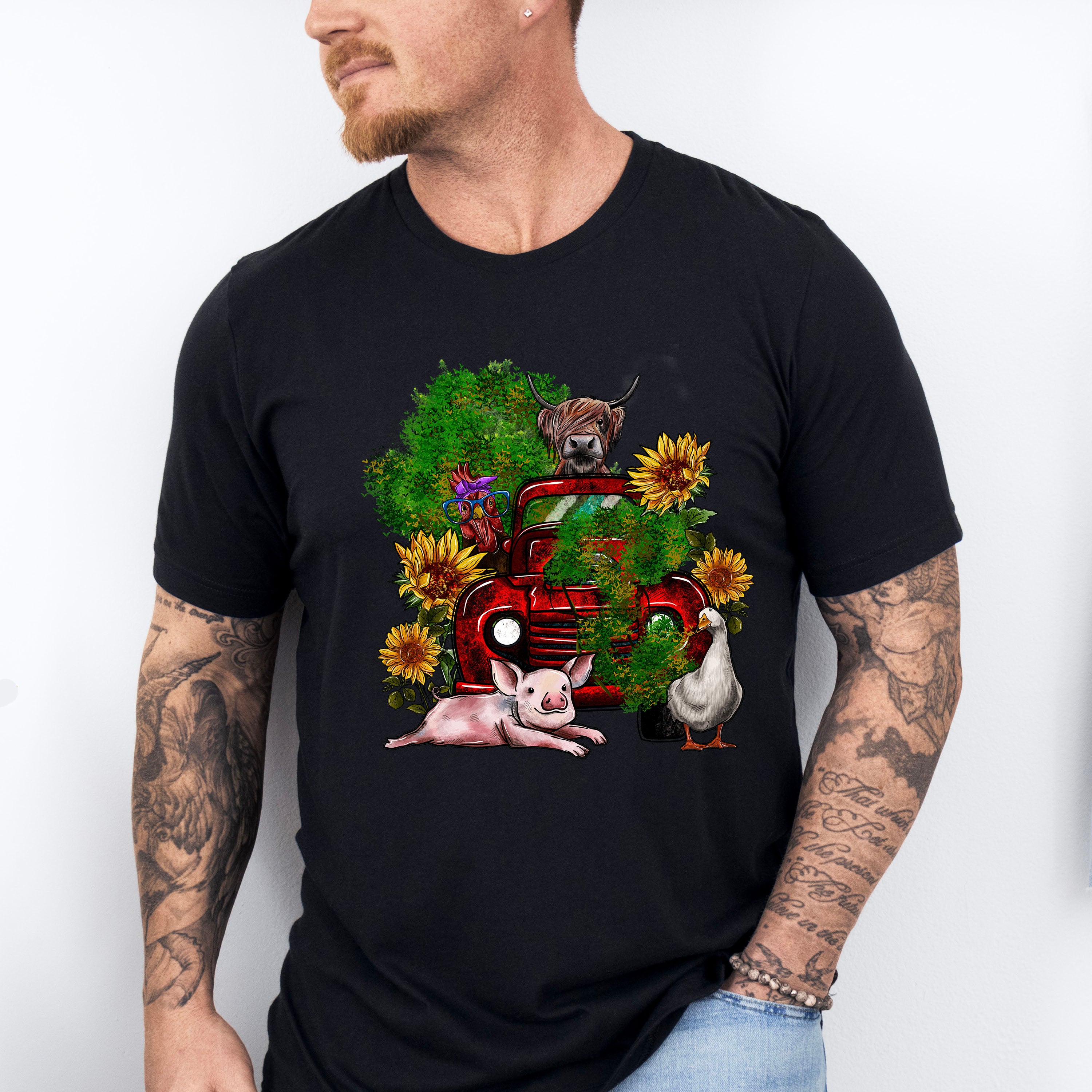 Farm Animals Truck And Flower Design - Farm Animals Unisex Crewneck T-Shirt Sweatshirt Hoodie