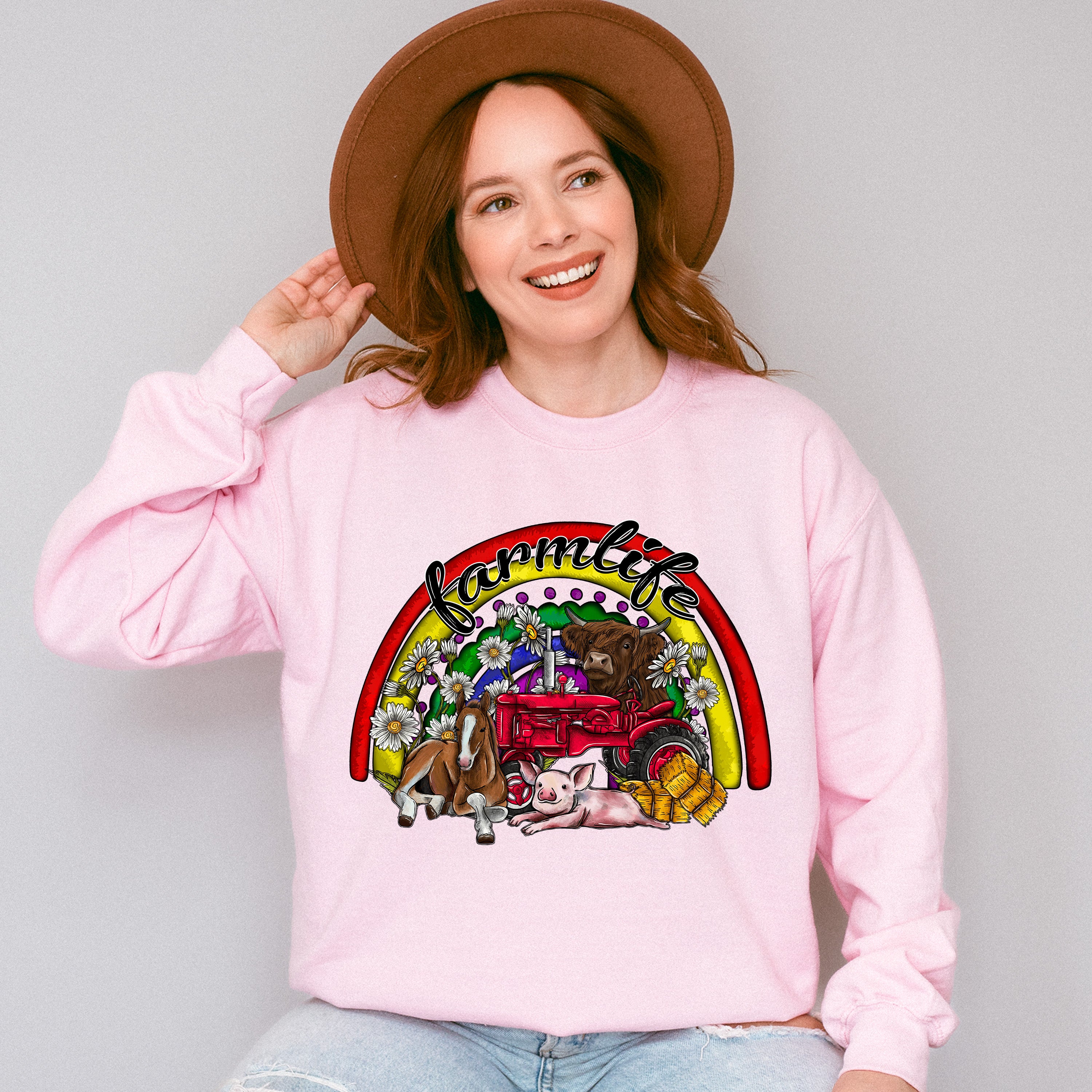 Farm Life Rainbow Design - Farm Animals Unisex Crewneck T-Shirt Sweatshirt Hoodie