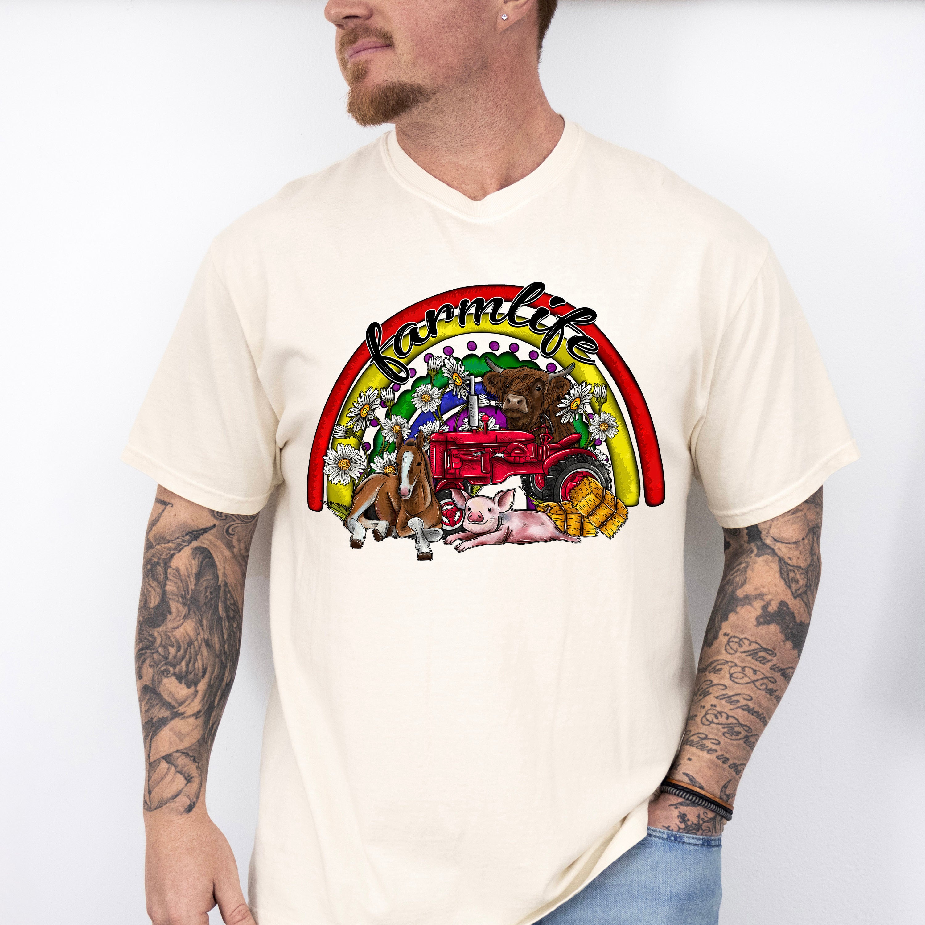 Farm Life Rainbow Design - Farm Animals Unisex Crewneck T-Shirt Sweatshirt Hoodie