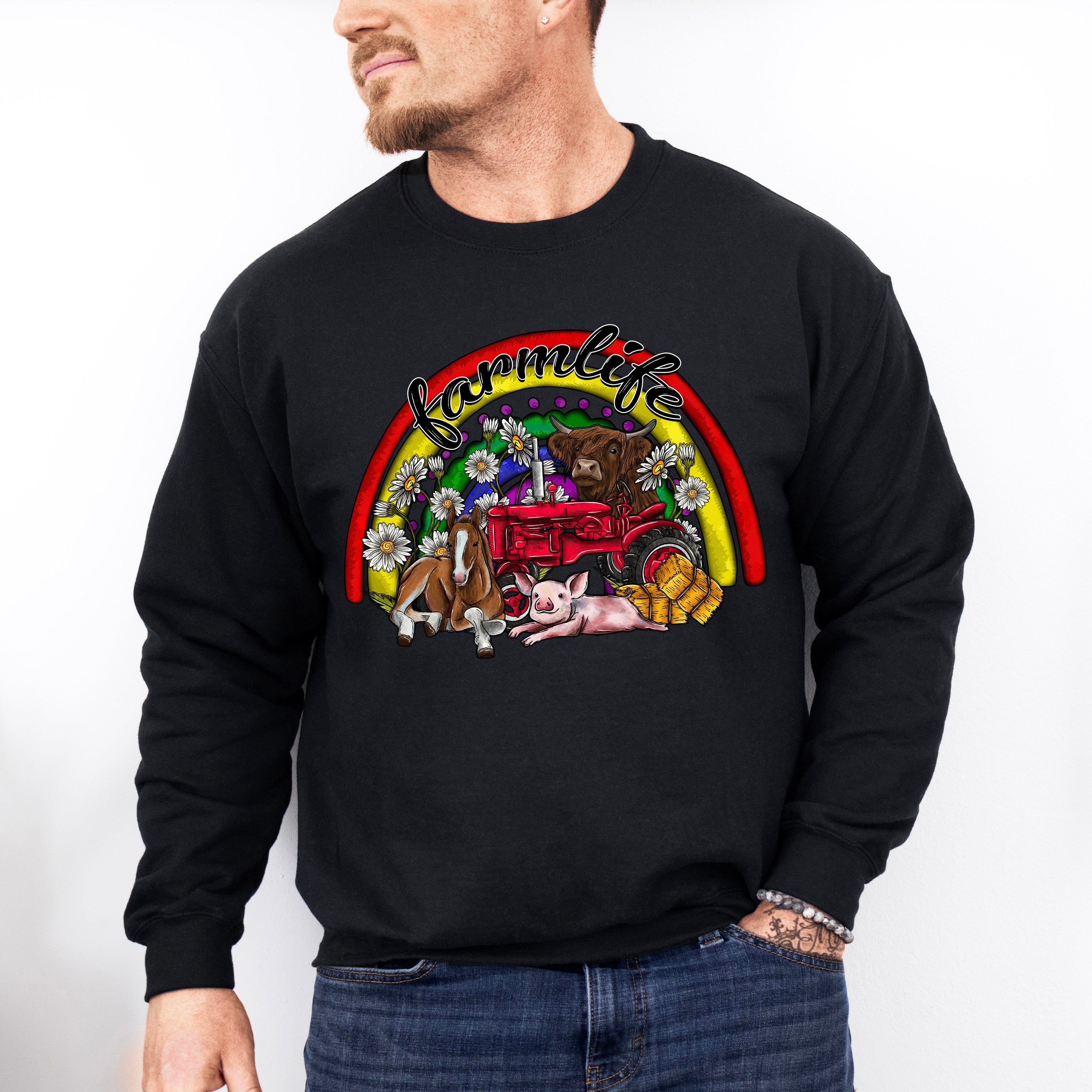 Farm Life Rainbow Design - Farm Animals Unisex Crewneck T-Shirt Sweatshirt Hoodie