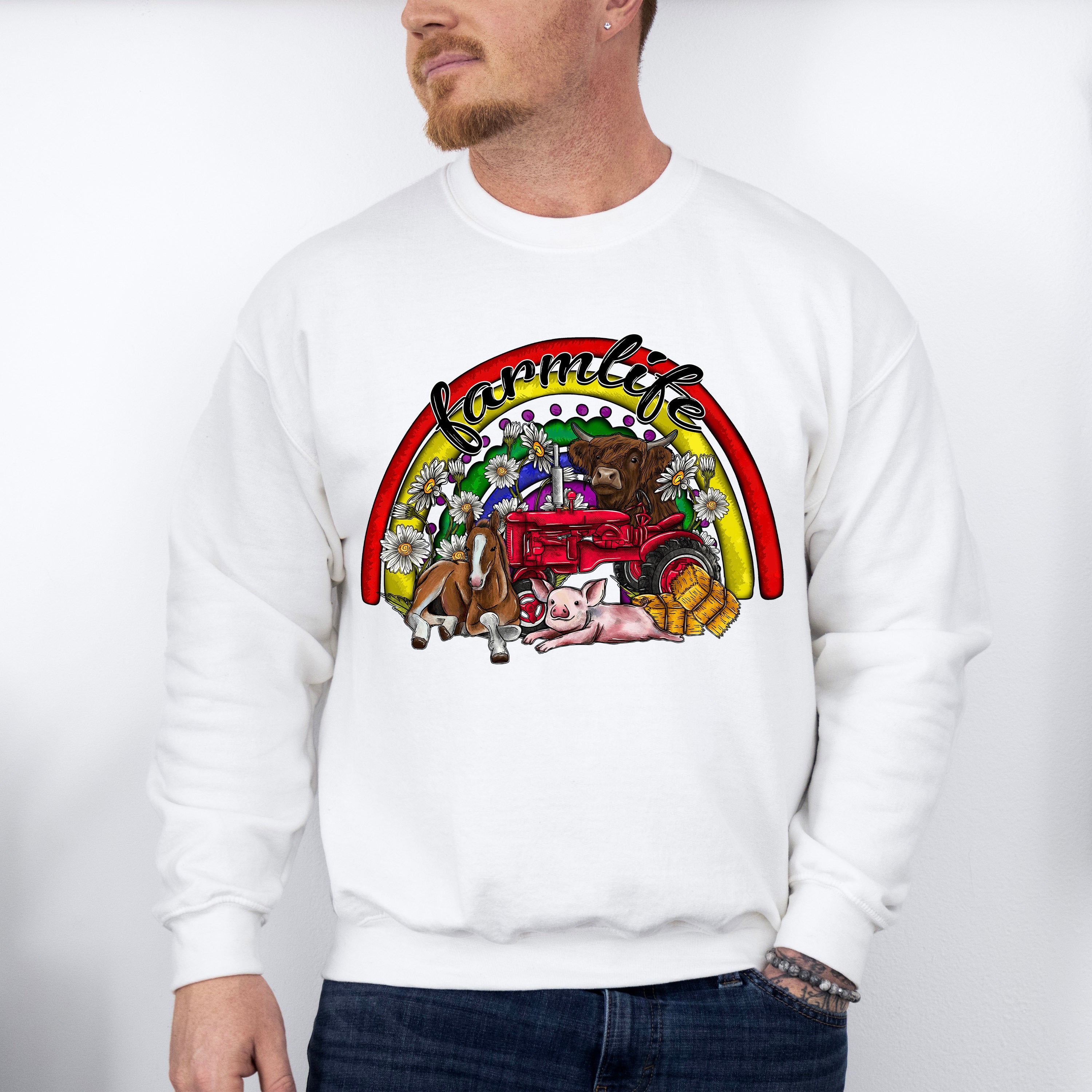 Farm Life Rainbow Design - Farm Animals Unisex Crewneck T-Shirt Sweatshirt Hoodie