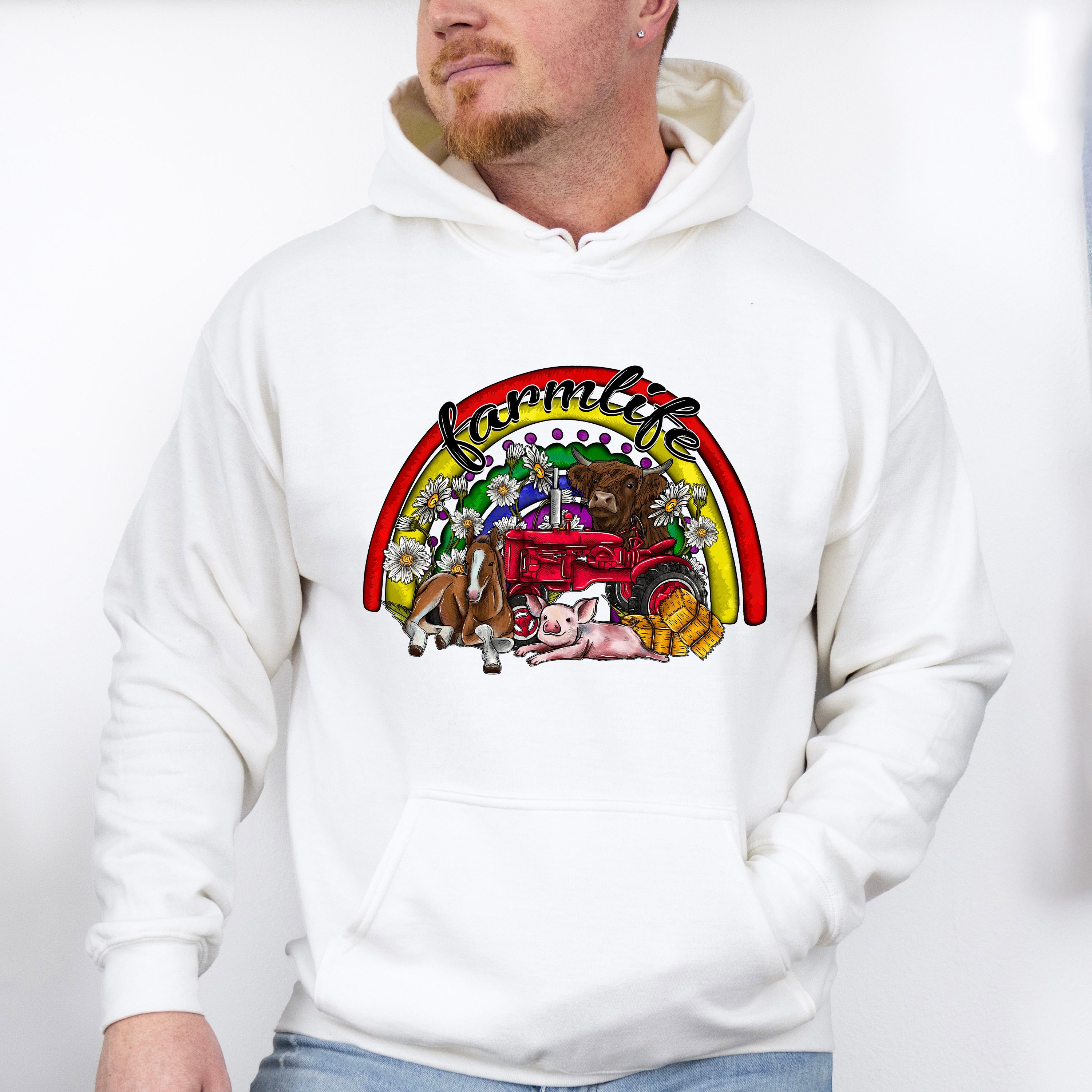 Farm Life Rainbow Design - Farm Animals Unisex Crewneck T-Shirt Sweatshirt Hoodie