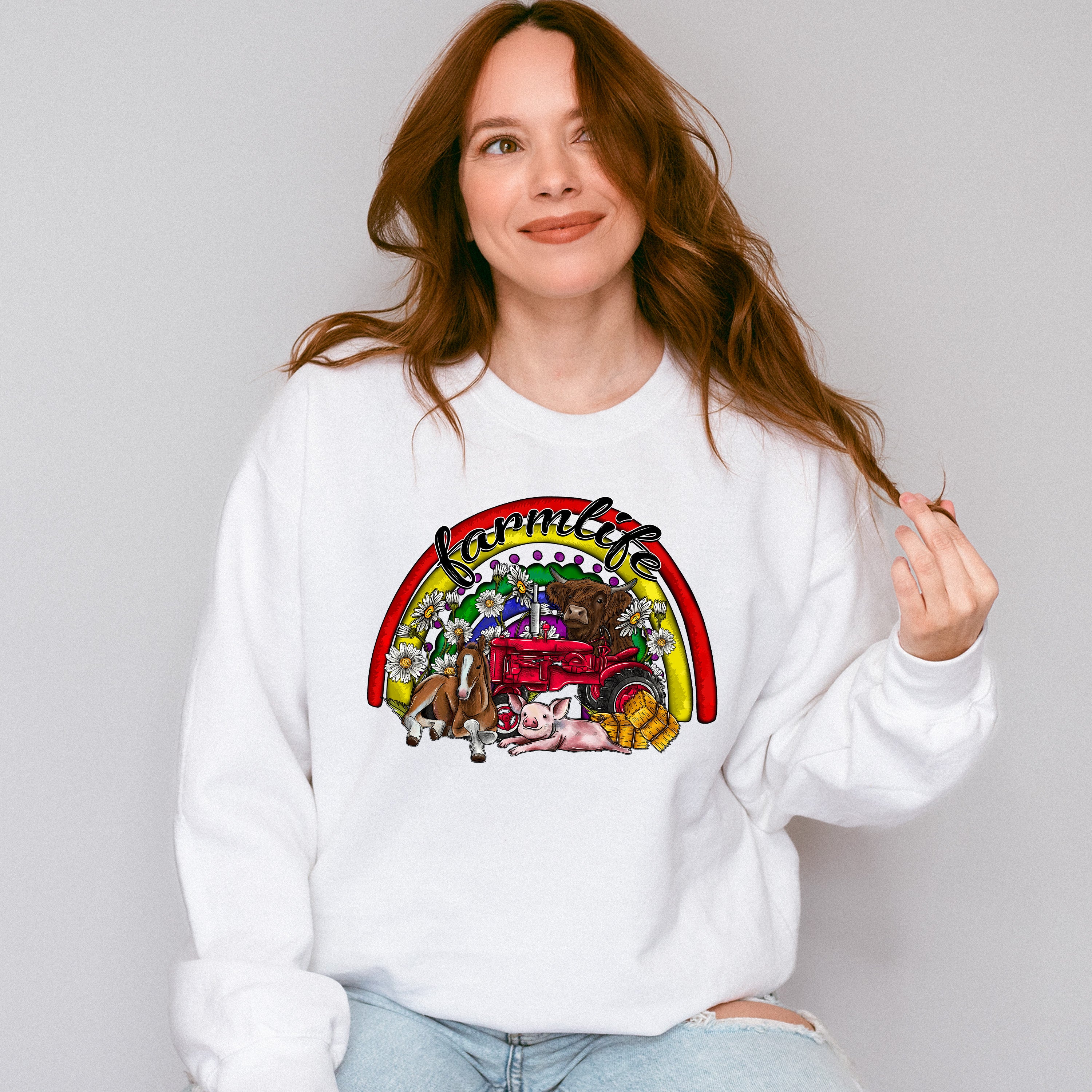 Farm Life Rainbow Design - Farm Animals Unisex Crewneck T-Shirt Sweatshirt Hoodie