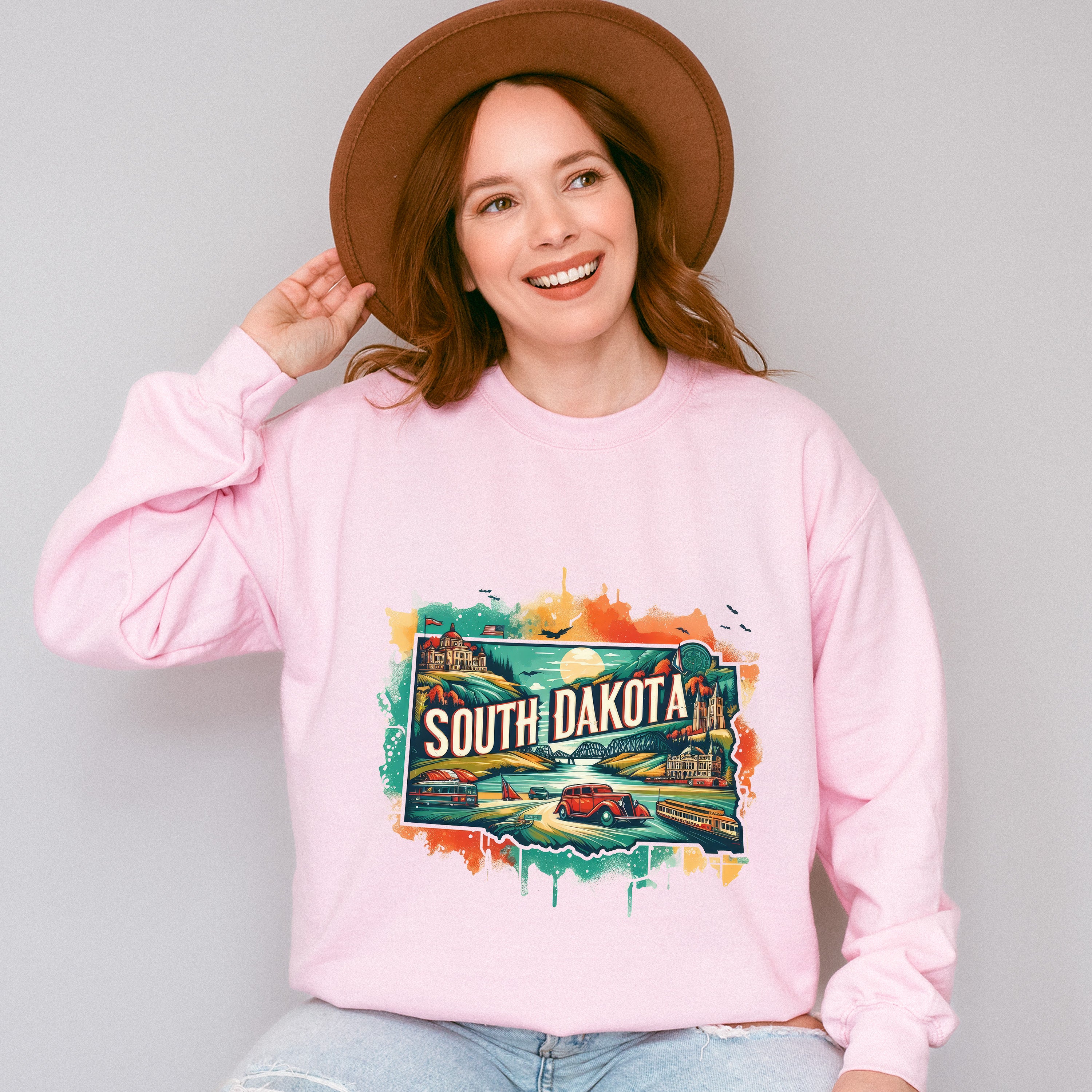 Colorful South Dakota State Design - States &amp; Cities Unisex Crewneck T-Shirt Sweatshirt Hoodie