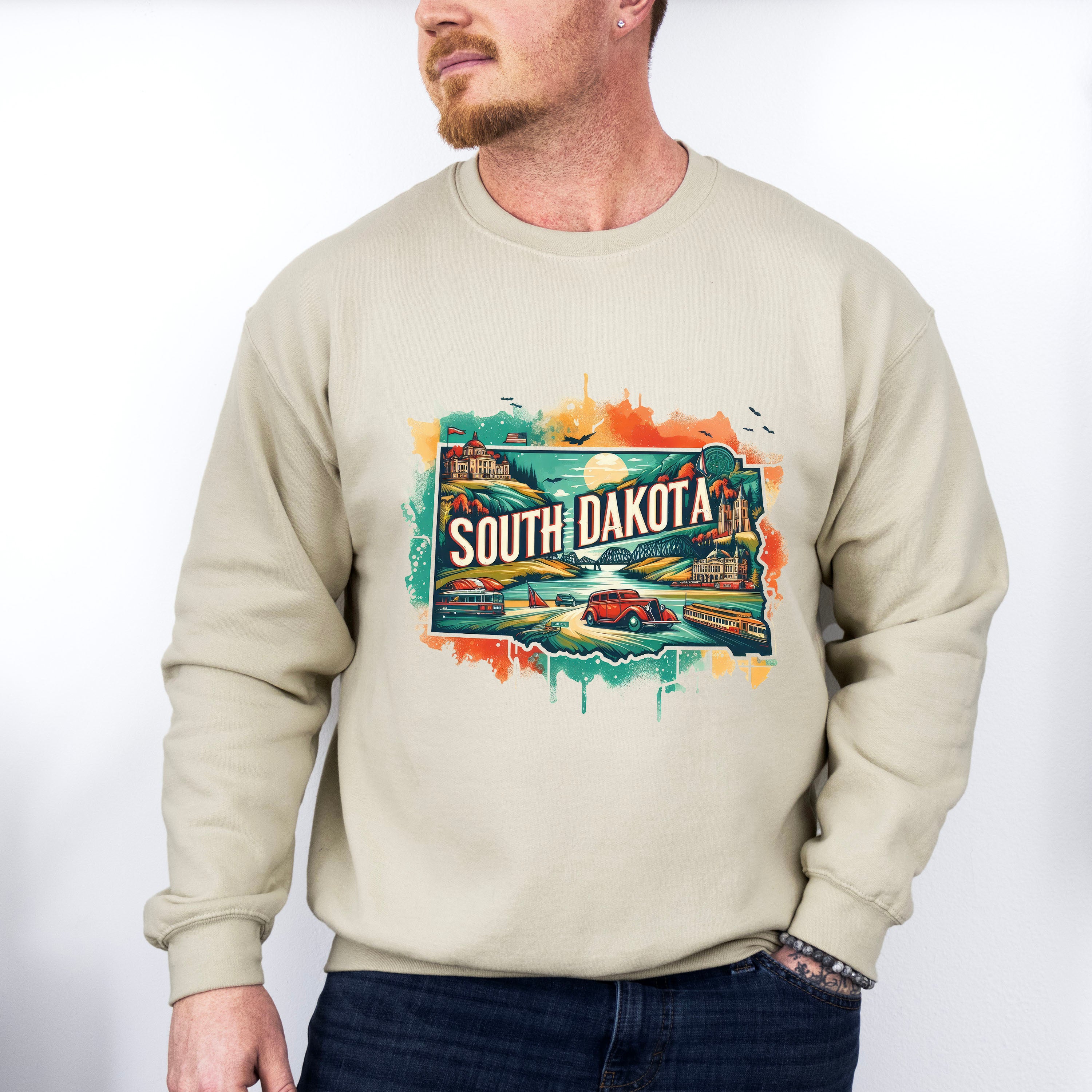 Colorful South Dakota State Design - States &amp; Cities Unisex Crewneck T-Shirt Sweatshirt Hoodie