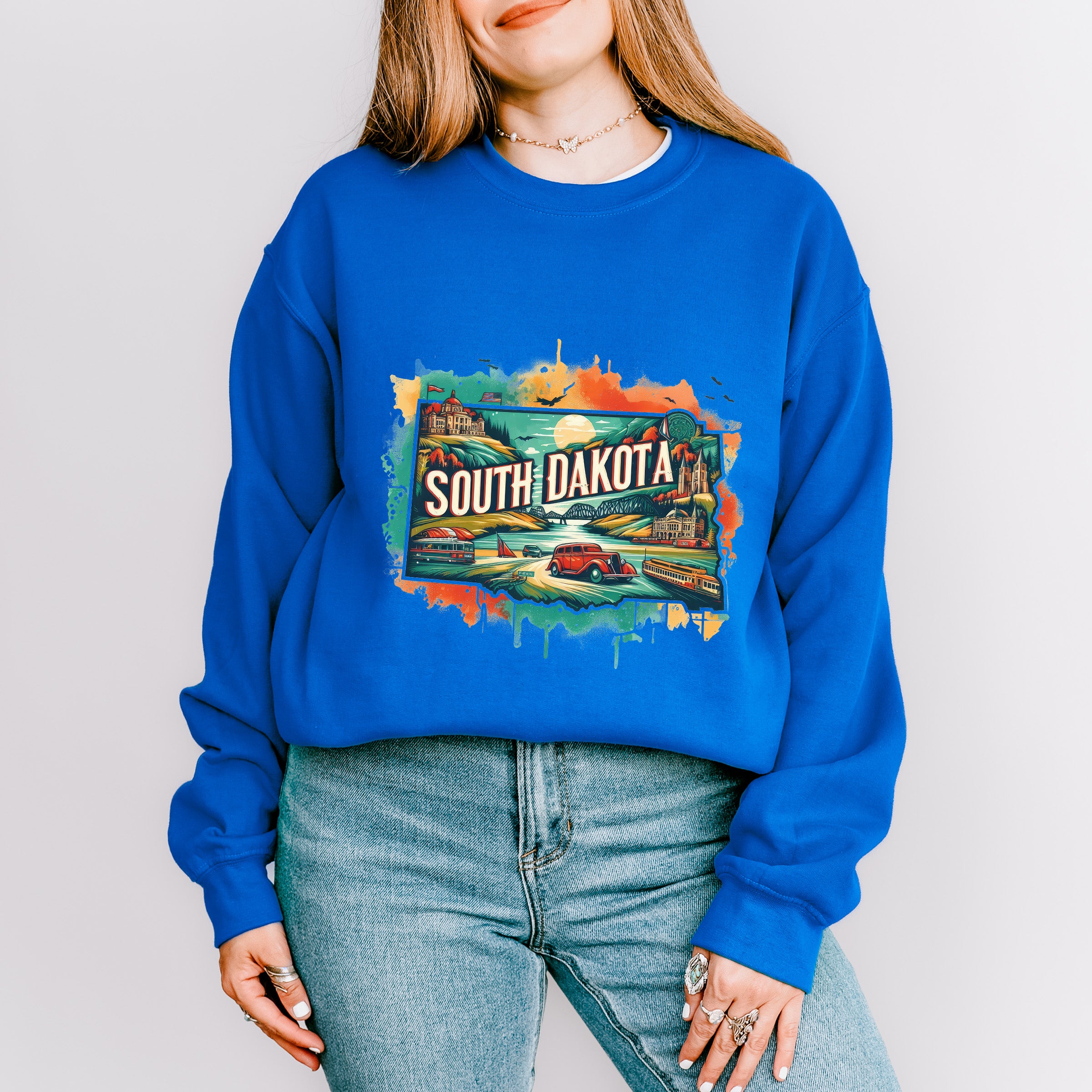 Colorful South Dakota State Design - States &amp; Cities Unisex Crewneck T-Shirt Sweatshirt Hoodie