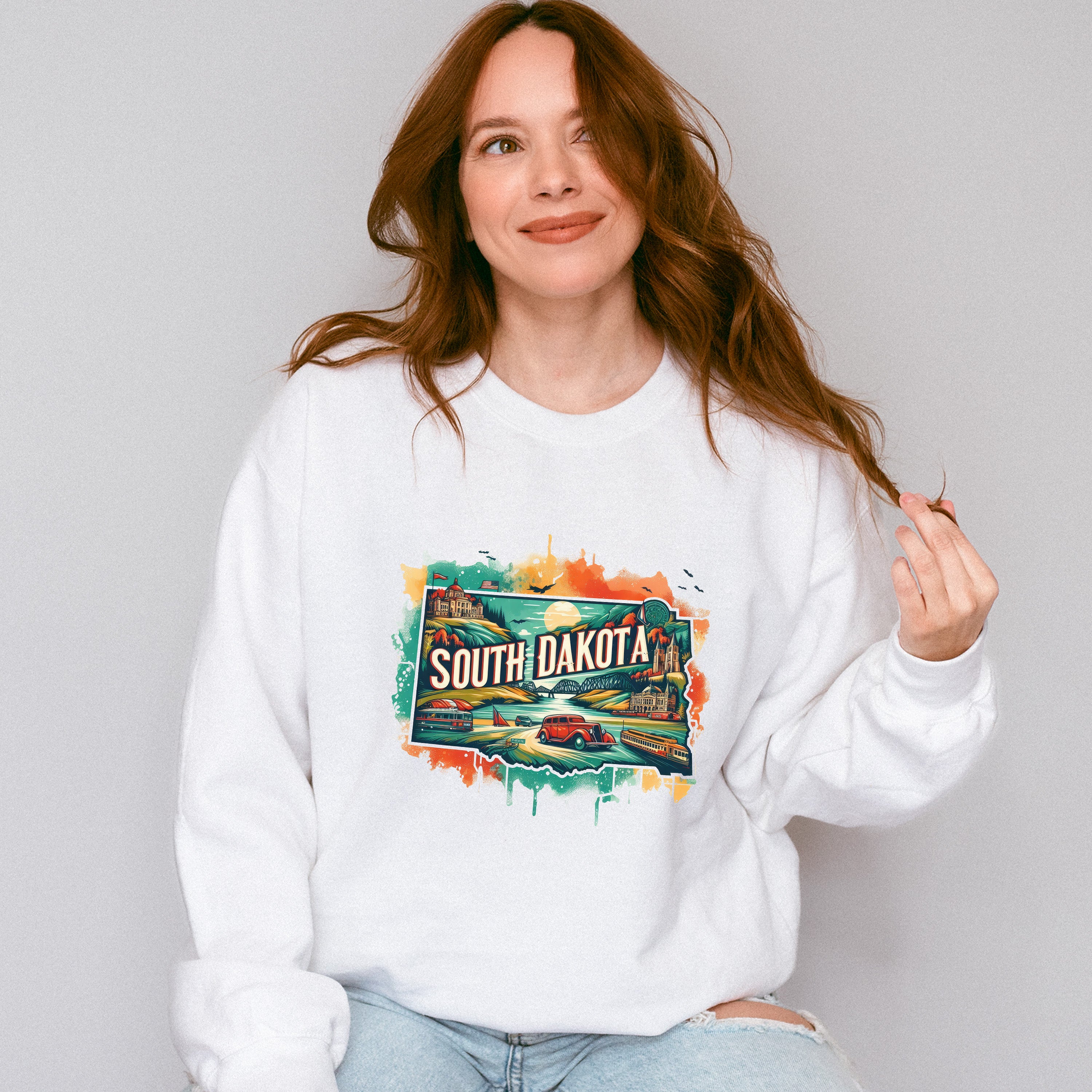 Colorful South Dakota State Design - States &amp; Cities Unisex Crewneck T-Shirt Sweatshirt Hoodie