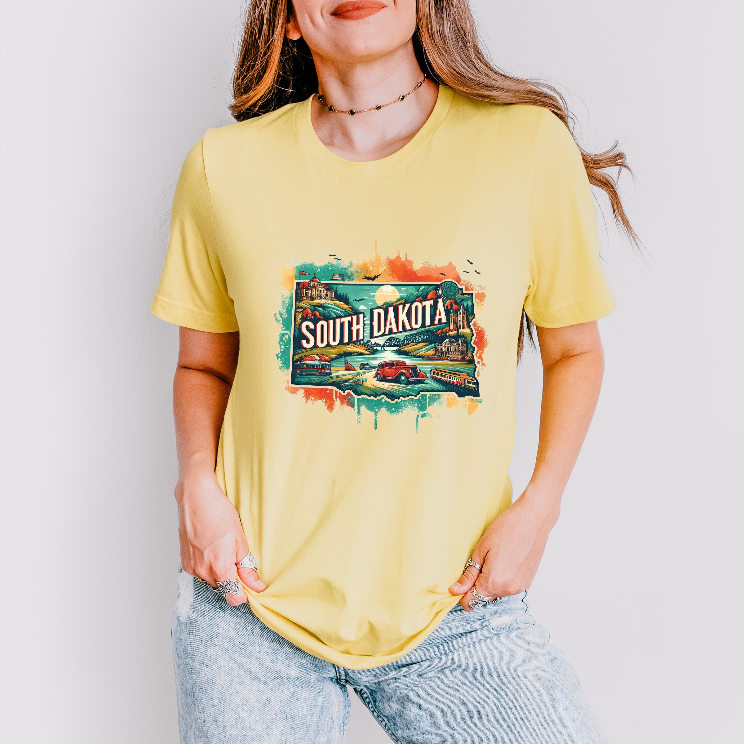 Colorful South Dakota State Design - States &amp; Cities Unisex Crewneck T-Shirt Sweatshirt Hoodie
