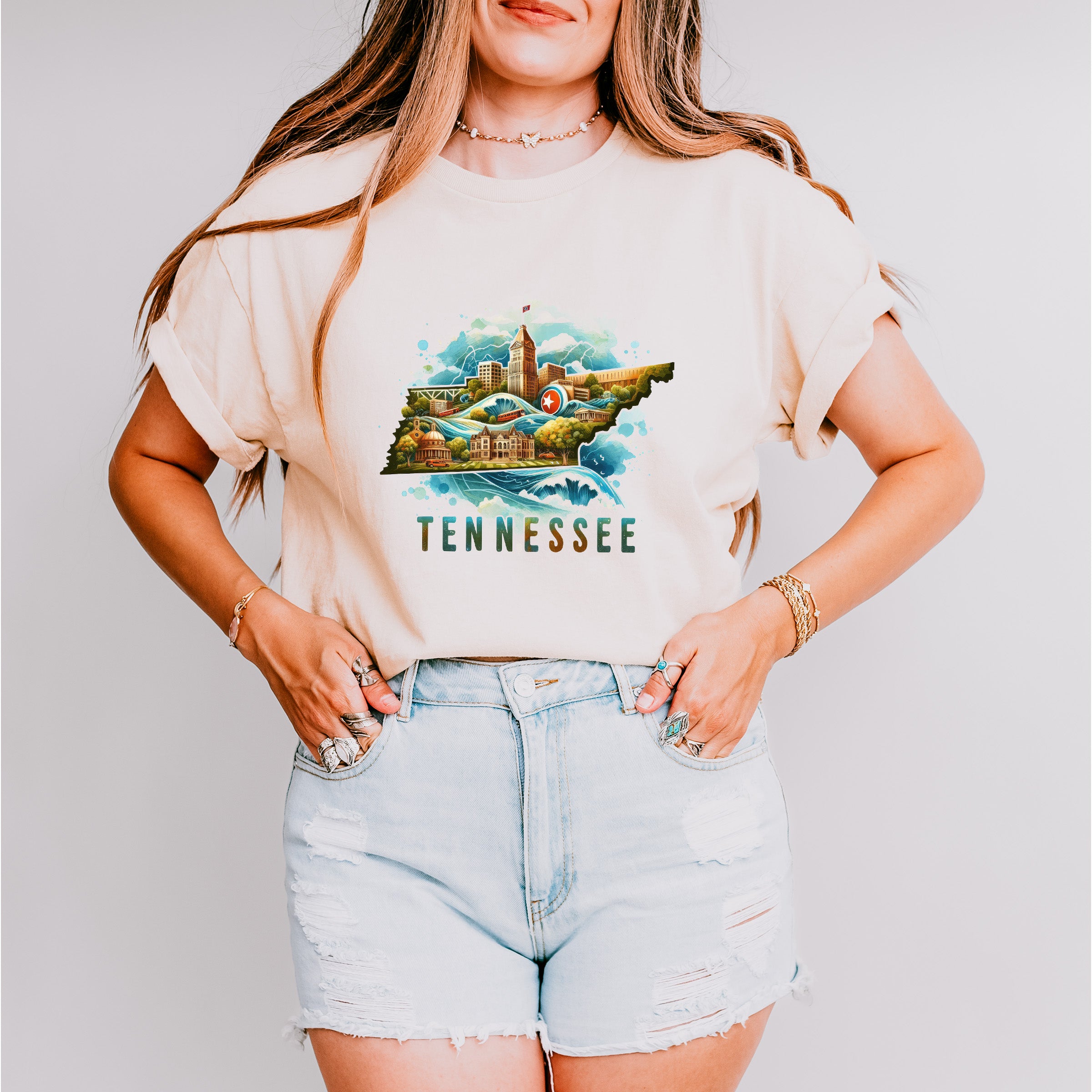 Colorful Tennessee State Design - States &amp; Cities Unisex Crewneck T-Shirt Sweatshirt Hoodie