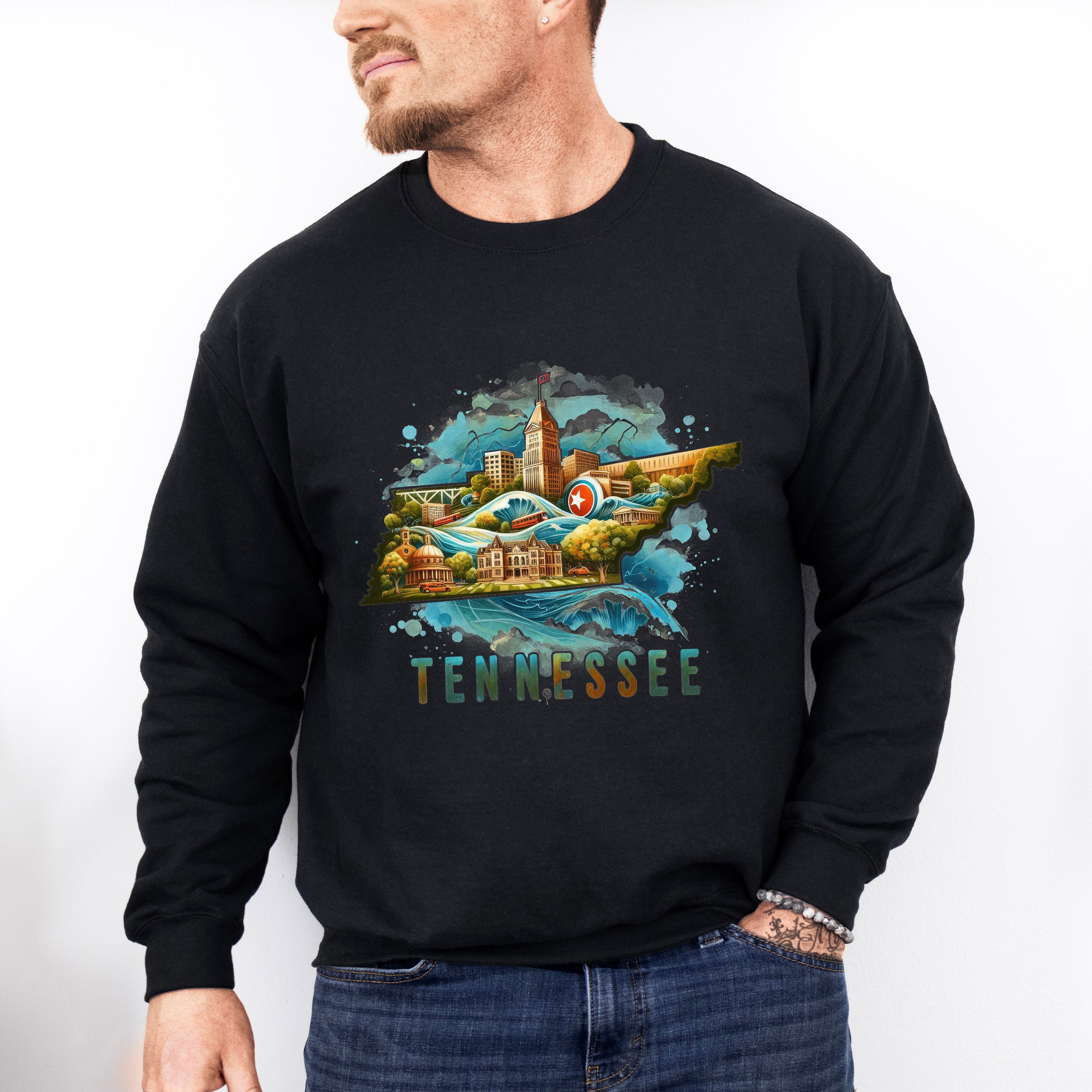 Colorful Tennessee State Design - States &amp; Cities Unisex Crewneck T-Shirt Sweatshirt Hoodie