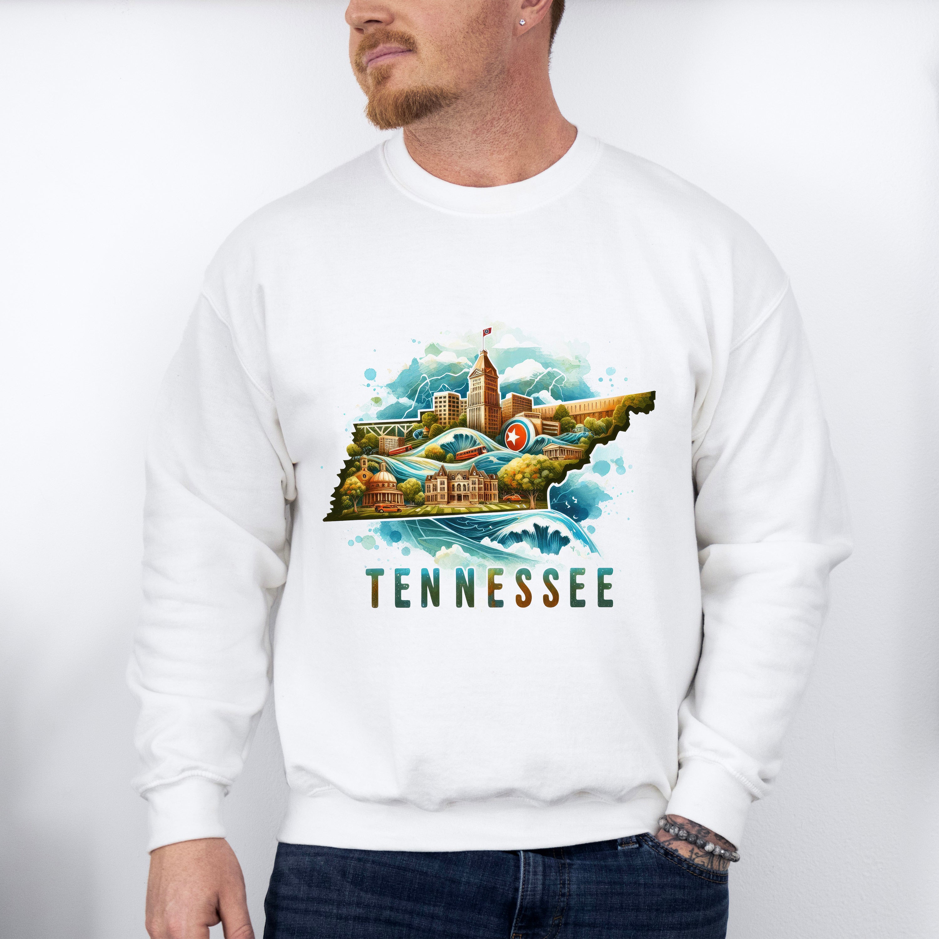 Colorful Tennessee State Design - States &amp; Cities Unisex Crewneck T-Shirt Sweatshirt Hoodie